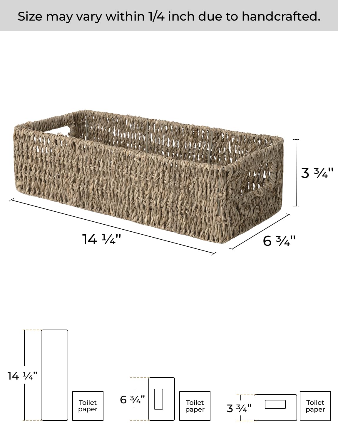 StorageWorks Seagrass Baskets with Built-in Handles  Bathroom Decor Box for Toilet Tank Top  14 ?''L x 6 ?''W x 3 ?''H
