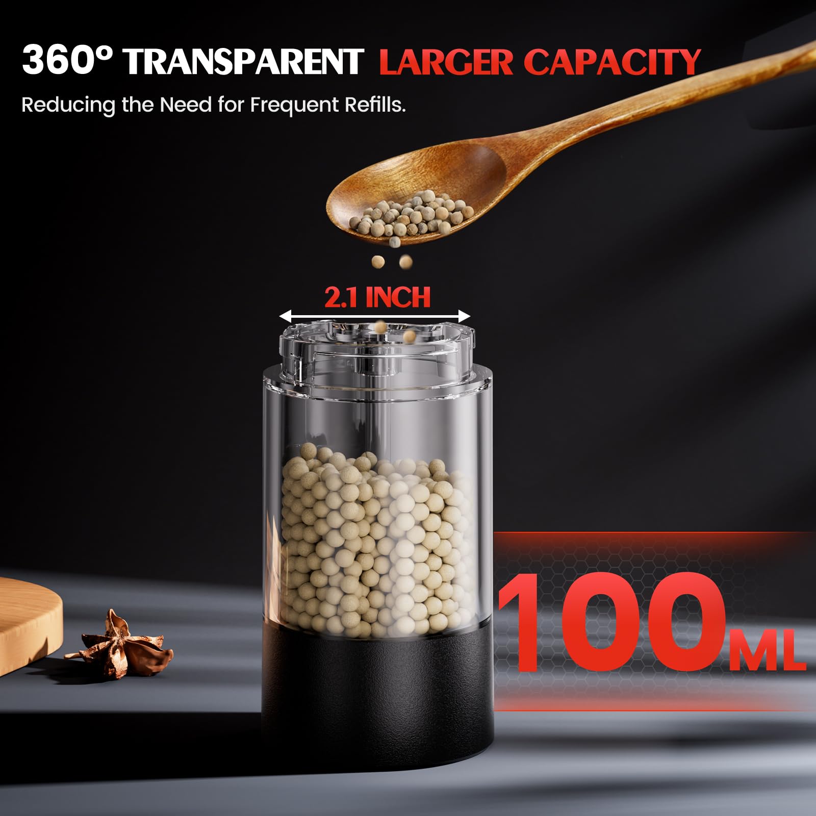 Electric Salt and Pepper Grinder Set Automatic Battery Pepper Mill Shakers Adjustable Coarseness Easy Filling Upgraded Larger Ca