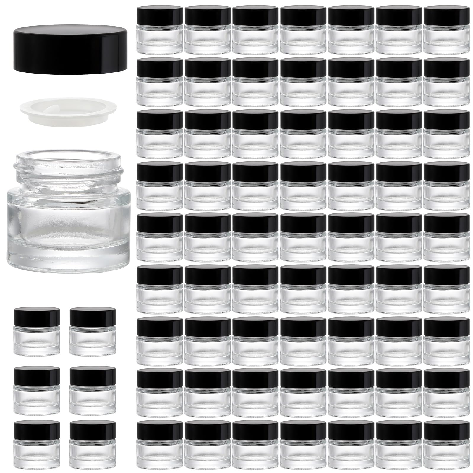 Coloch 70 Pack 10Ml Thick Glass Jars With Airtight Lid, Clear Round Lip Balm Container Tiny Sample Jar For Cosmetics, Lotion, Cr
