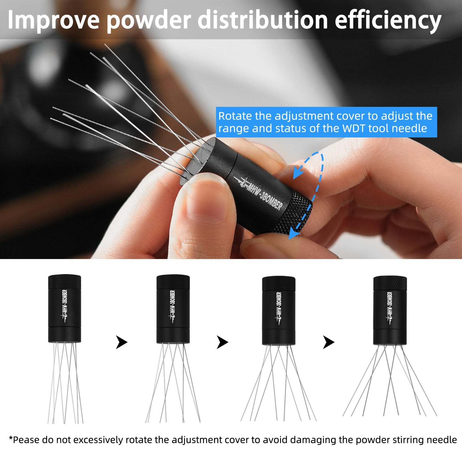 Mhw-3Bomber Wdt Tool, Espresso Distribution Tool With Magnetic Stand For Barista, Adjustable Range Coffee Stirrer, 304 Stainless