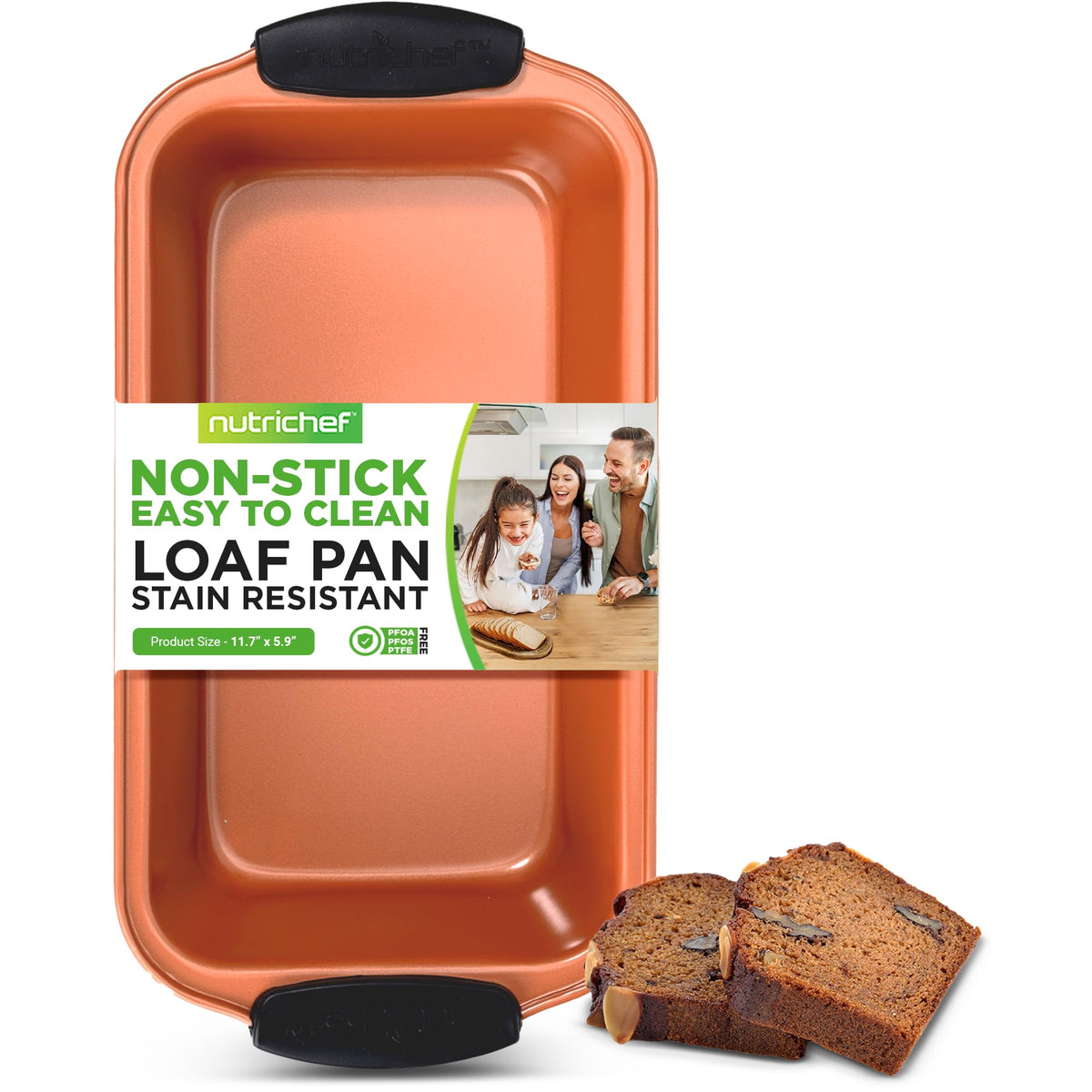 Jovial Non Stick Loaf Baking Pan,Deluxe Copper Carbon Steel Pan With Blue Silicone Handles,Quality Metal Bakeware For Cooking&Ba