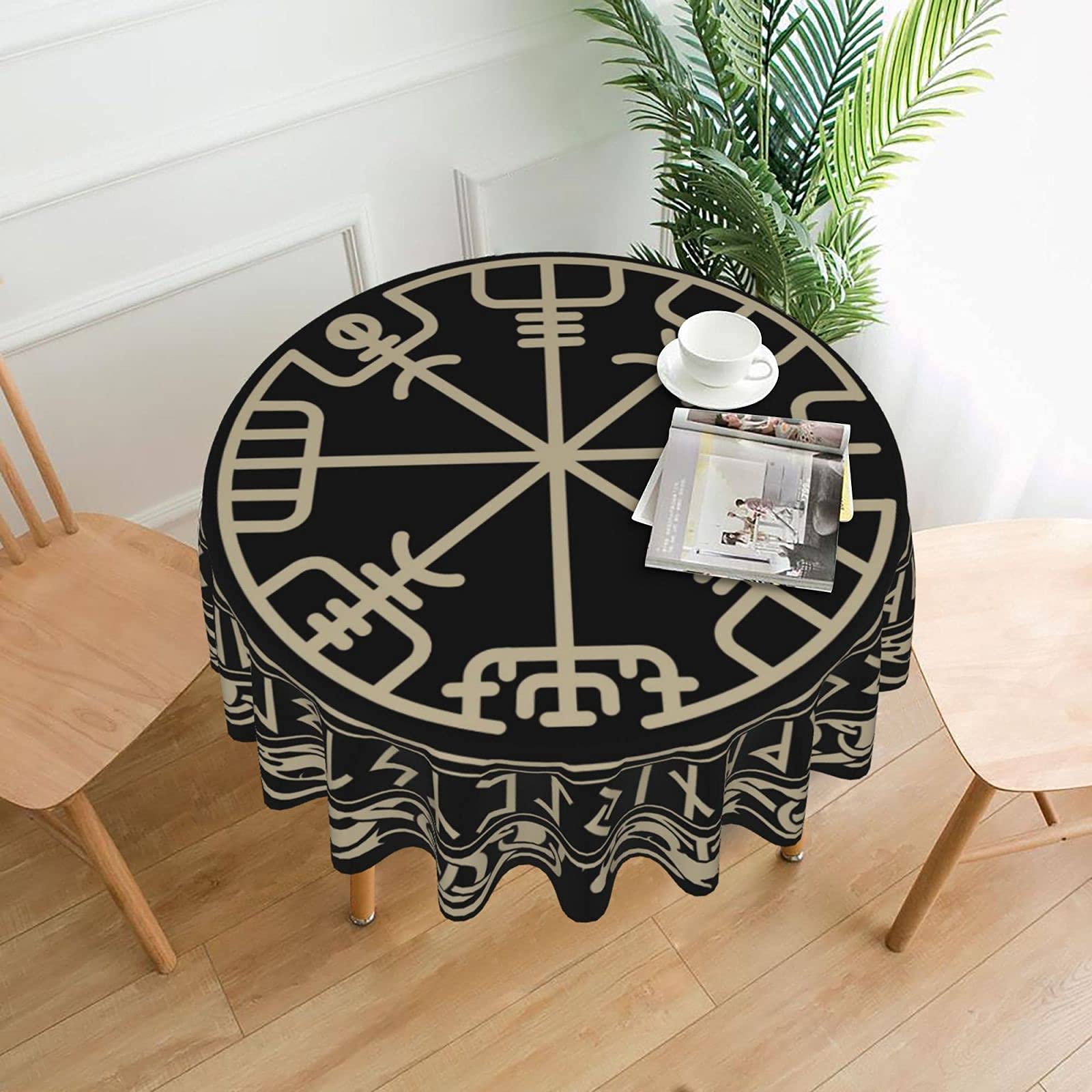 Freehotu Viking Nordic Celtic Symbol Round Tablecloth Thicken Desk Cloth Washable Table Cover Table Cloth For Kitchen Daily Dinn