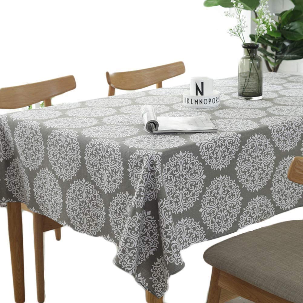 Meioro Tablecloth Round Retro Tablecloths Grey Medallion Table Cloth Linen Table Cover For Dinner,Home,Restaurant Decor