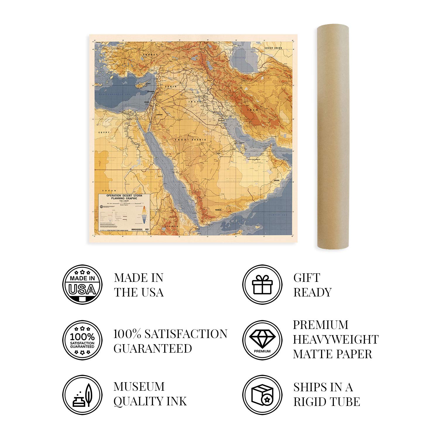 Historix 1991 Operation Desert Storm Map - 24X24 Inch Operation Desert Storm Planning Graphic - Middle East Map - Persian Gulf W