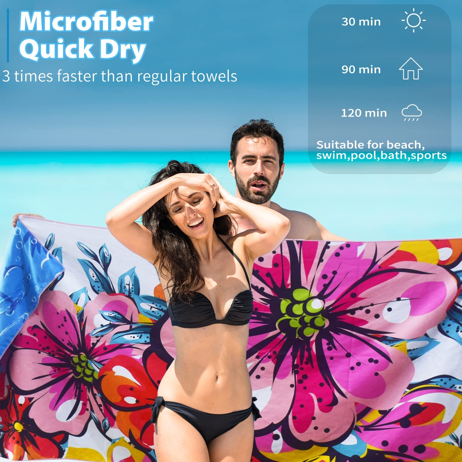 Microfiber Thin Beach Towel Lightweight 71X32 Oversized Extra Large Sand Free Towels Fast Dry For Travel Pool Camping Sports Bea