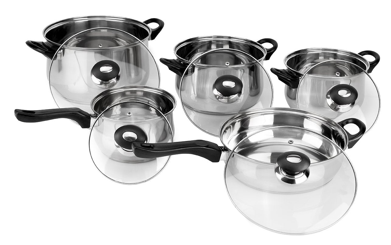 MAGEFESA  Family 10 Piece Cookware Set, Crafted from Stainless Steel, Easy to Clean and Dishwasher Safe, Soft-Touch Bakelite Han