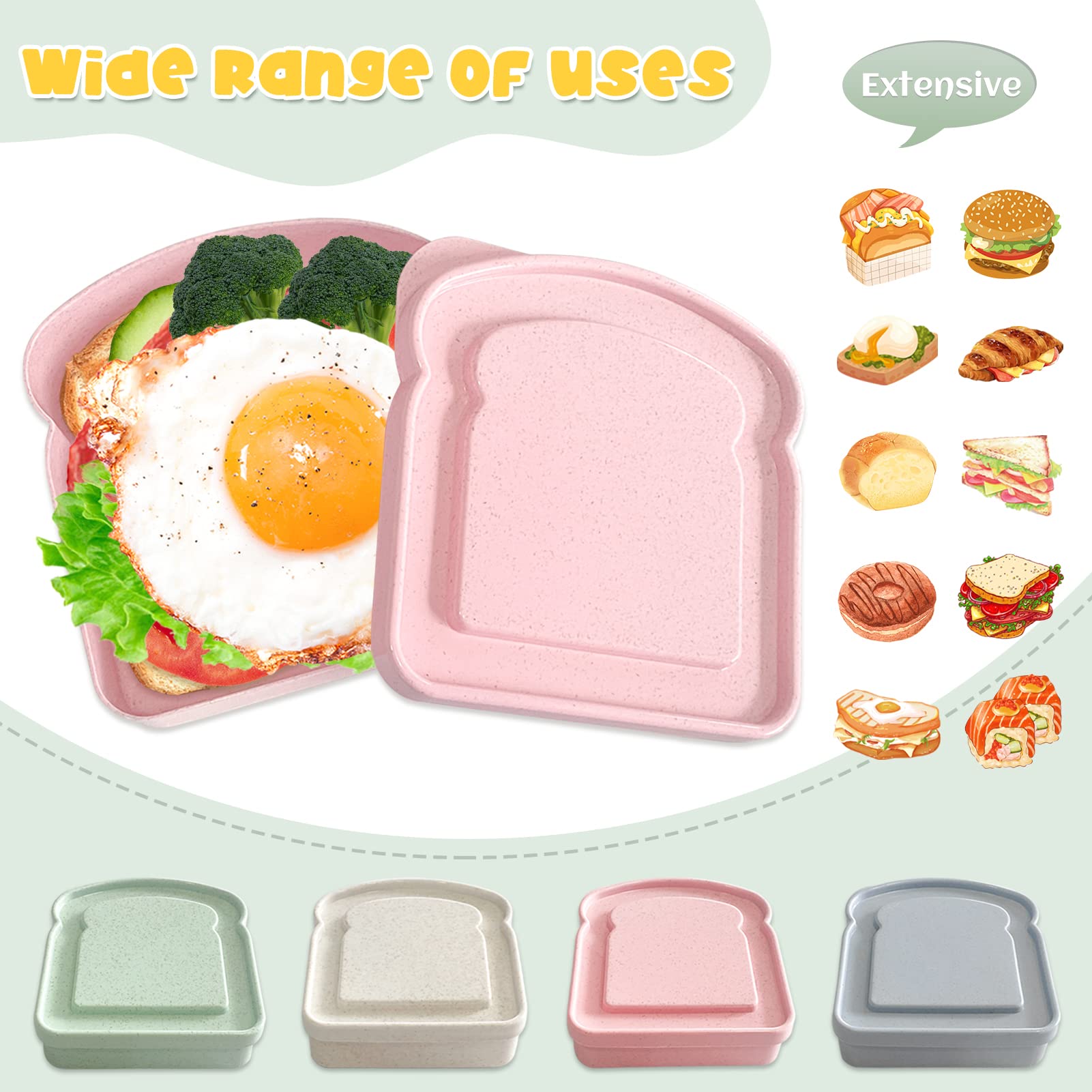 4Pcs Sandwich Containers For Lunch Boxes, Reusable Sandwich Box Container For Kids, Sandwich Holder Bread Container For Adults,