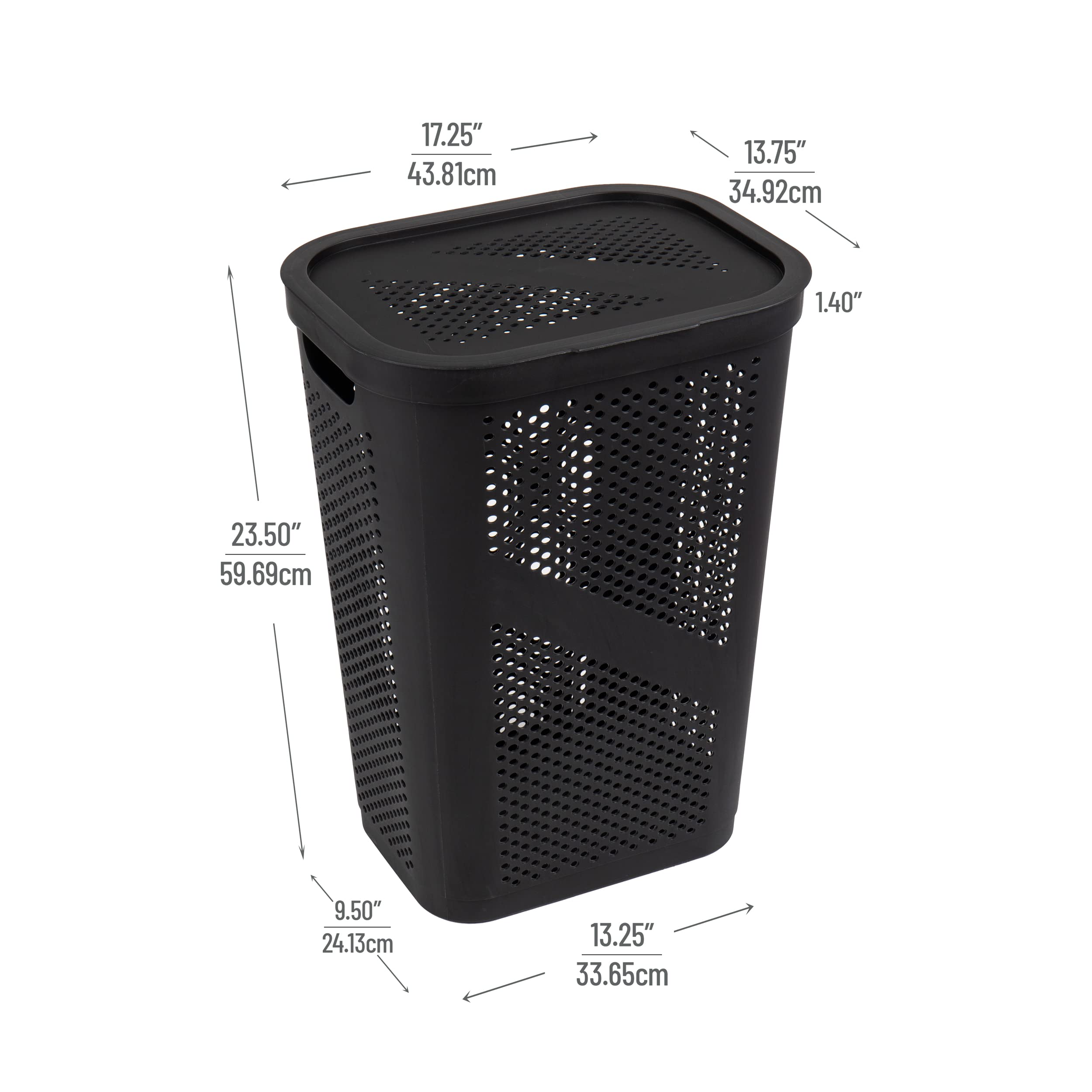 Mind Reader 60L Slim Laundry Hamper, Clothes Basket, Lid, Ventilated, Plastic, Set Of 2, Black