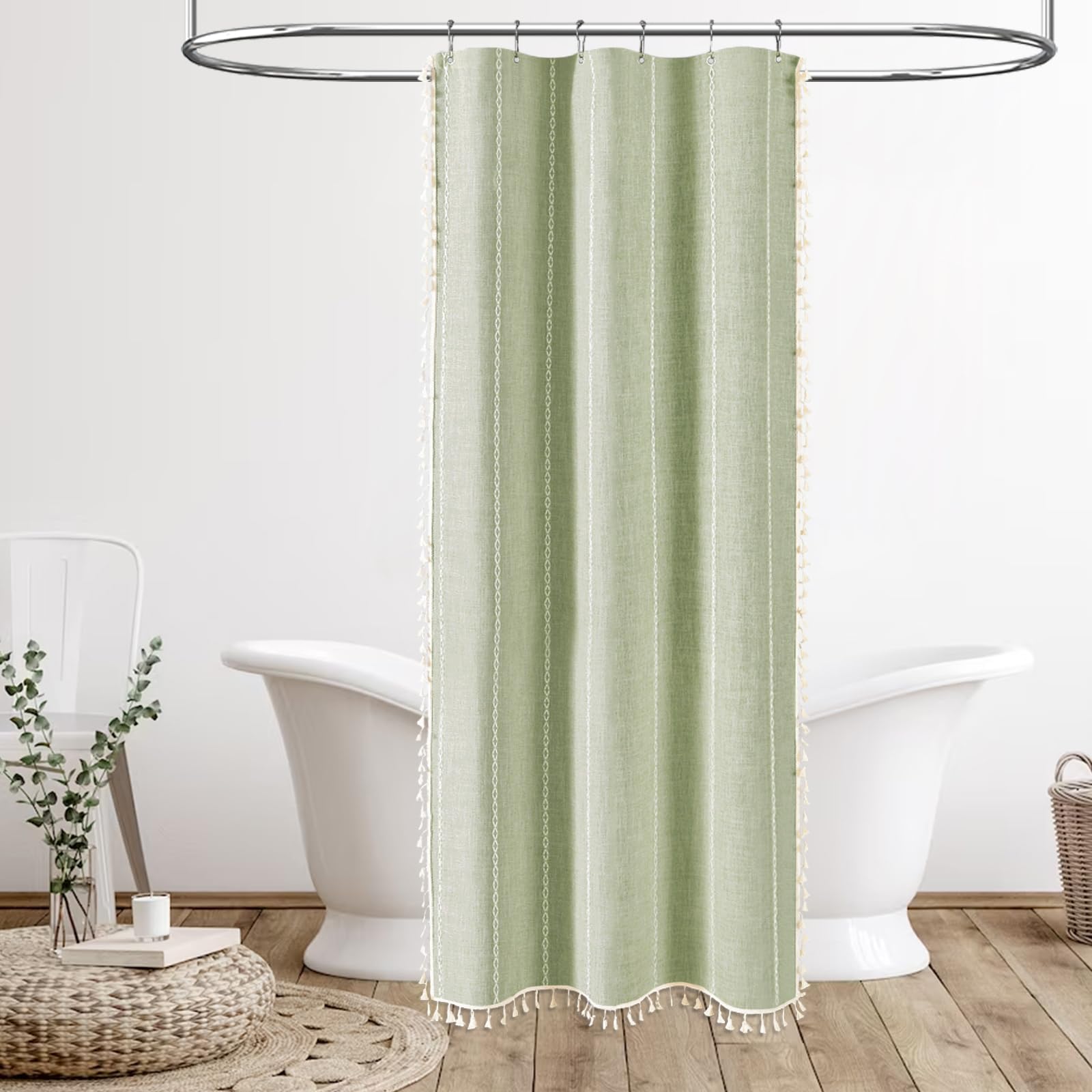 Bttn Stall Shower Curtain - 36X72 Narrow Boho Linen Thick Tassel Fabric Shower Curtain Set With 6 Plastic Hooks, Half Camper Mod