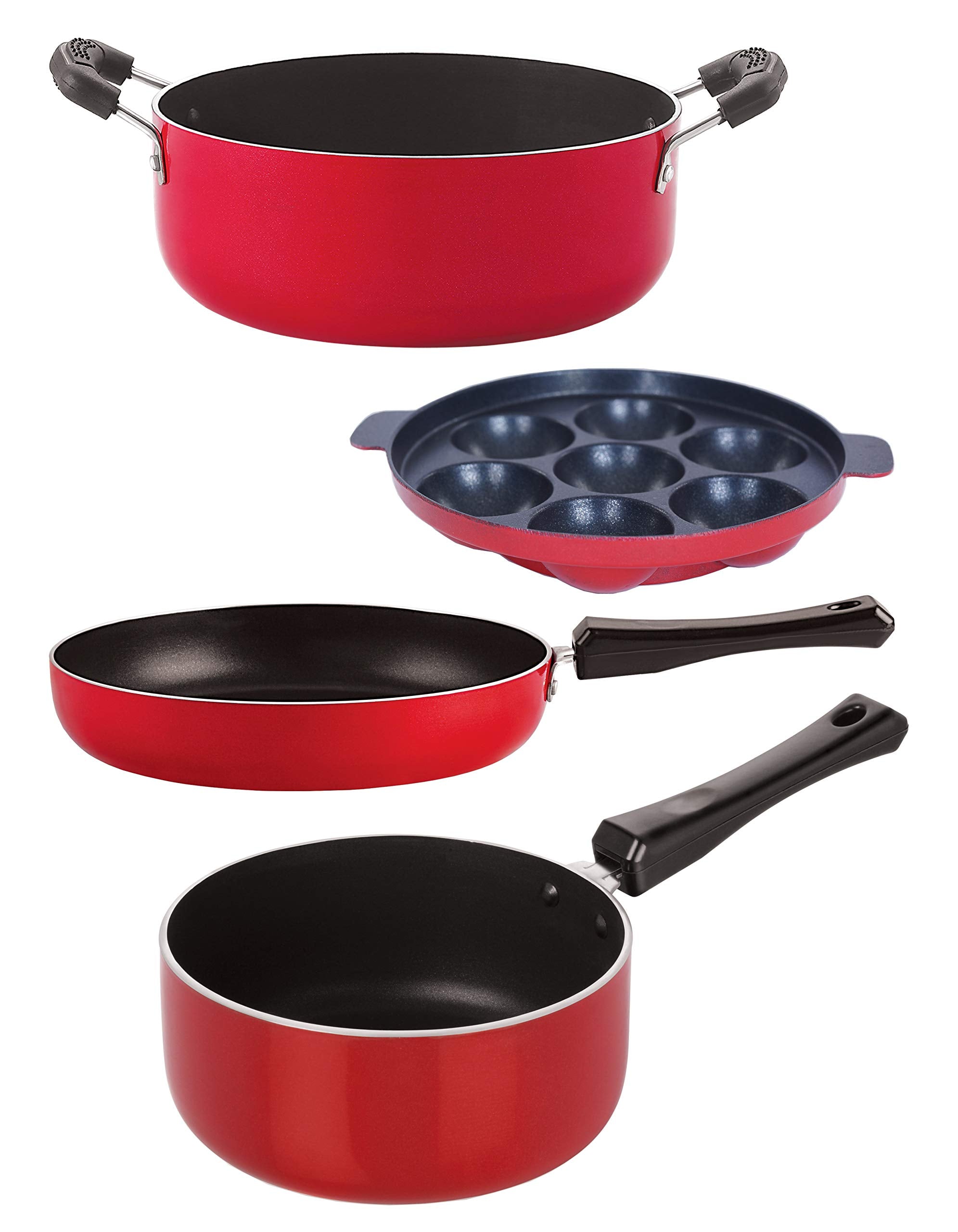 Nirlon Non Stick Aluminium Heat Resistance Cookware Set Of 4 Pieces With Bakelite Handle (Fp10_Sp(B)_Ap7_Cs24)