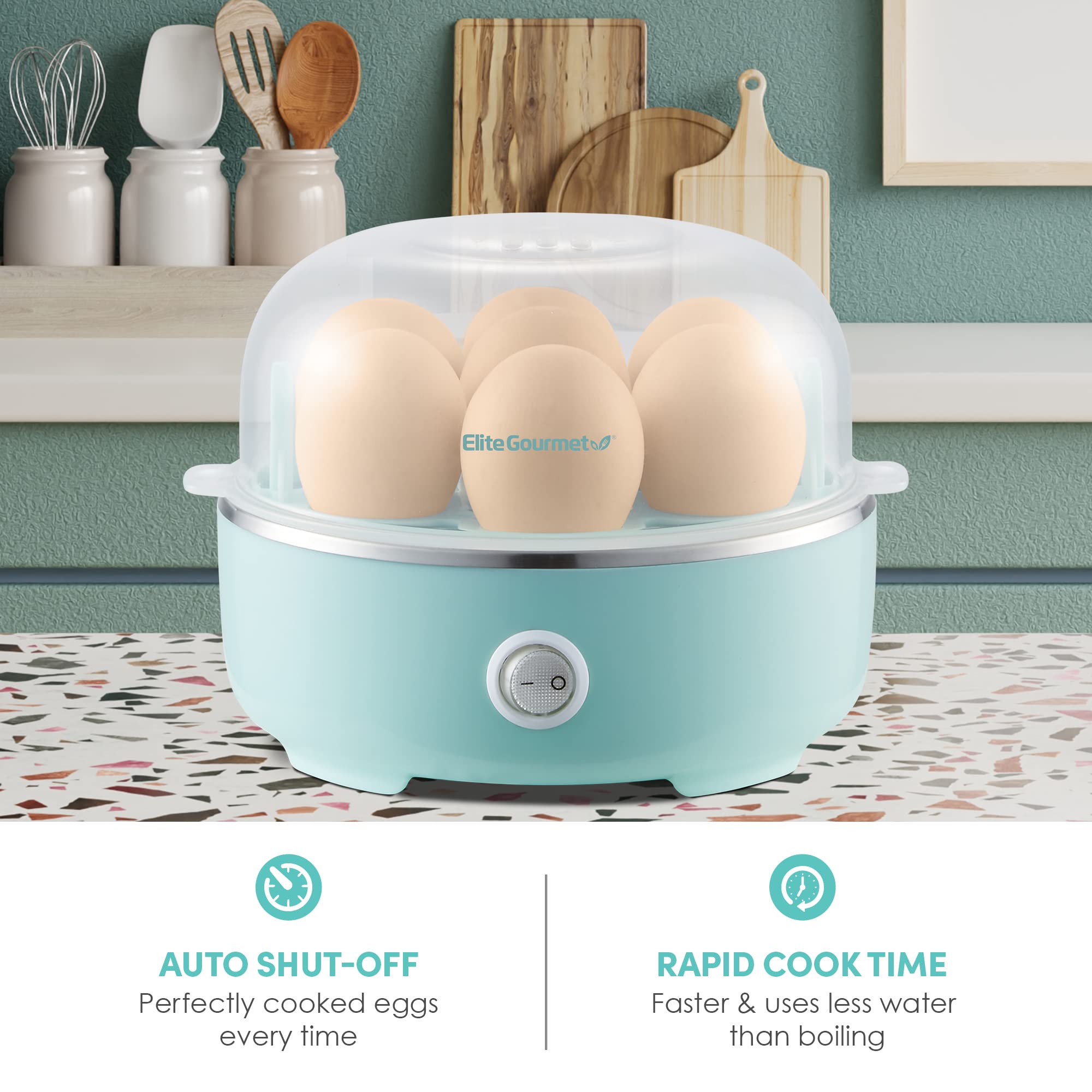 Elite Gourmet Easy Egg Cooker EGC115M, 7-Egg Capacity, BPA Free, Retro Mint