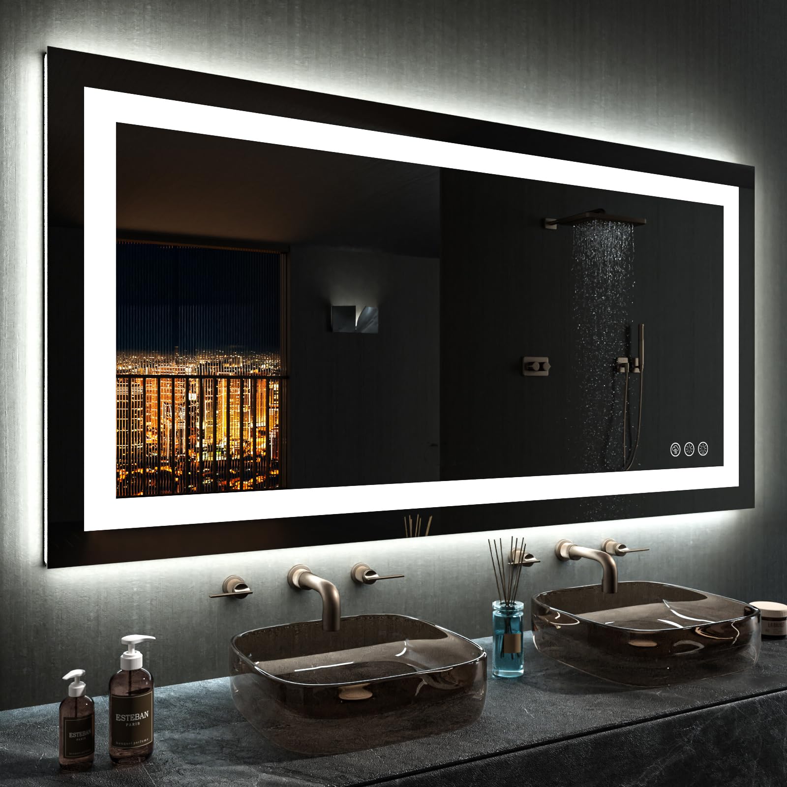 Loaao 50''X30'' Led Bathroom Mirror With Lights, Anti-Fog, Dimmable, Rgb Backlit + Front Lighted, Bathroom Vanity Mirror For Wal
