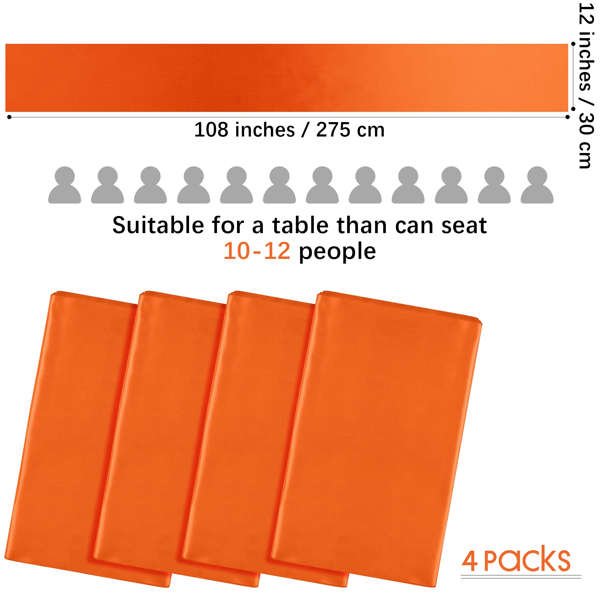 Aneco 4 Pack Satin Table Runner 12 X 108 Inch Orange Long Bright Silk And Smooth Fabric Party Table Runner For Wedding Banquet P