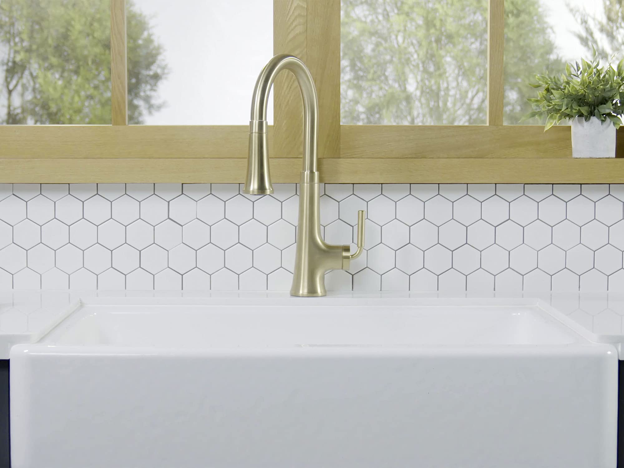 Kohler 23764-2Mb Tone Pull Down Kitchen Faucet, Kitchen Sink Faucets With Pull Down Sprayer, Vibrant Brushed Moderne Brass
