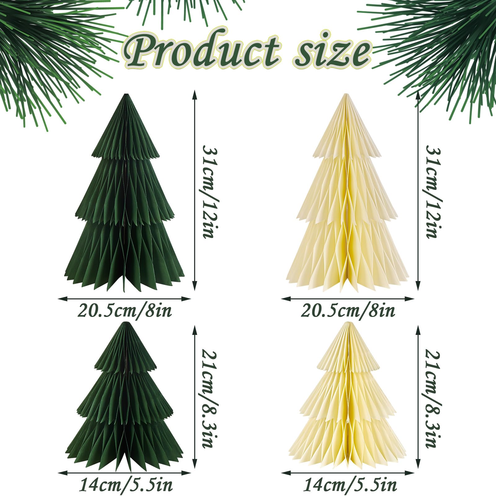 OBBOLO Paper Christmas Tree, 4 Pcs Paper Christmas Ornaments Party Decorations, 3D Honeycomb Xmas Trees, Holiday Home Decor, Chr