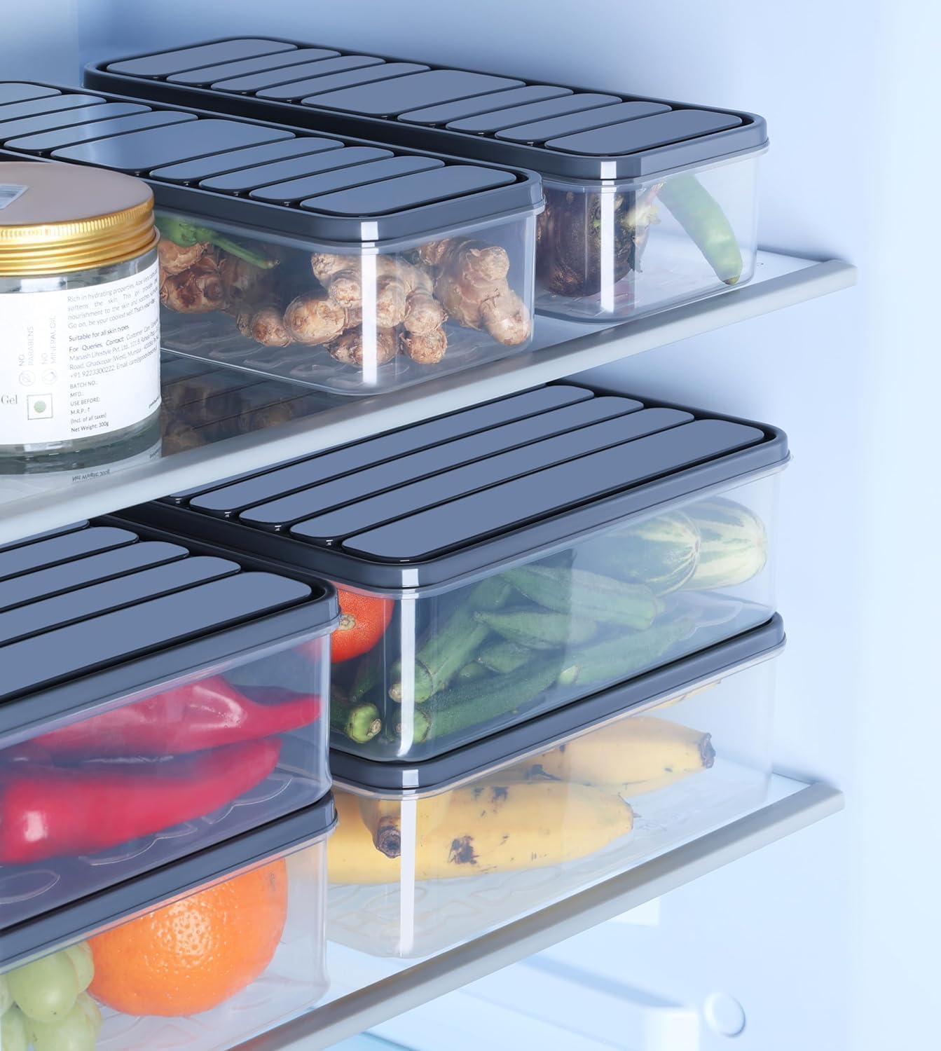 Fridge Storage Containers | BpaFree Leakproof Food Storage Boxes | SpaceSaving Kitchen & Pantry Organizer Containers (1200 Ml,