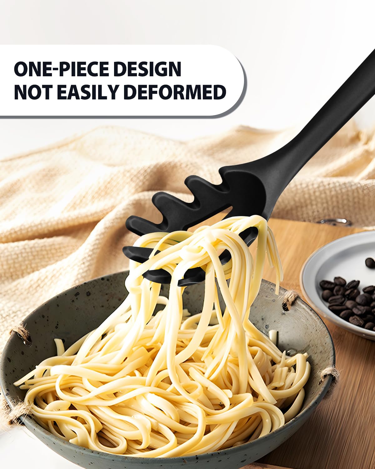 Silicone Pasta Fork And Ladle Spoon Set, Large Non Stick Kitchen Utensils For Cooking,Stirring,One Piece Serving Spaghetti, Soup