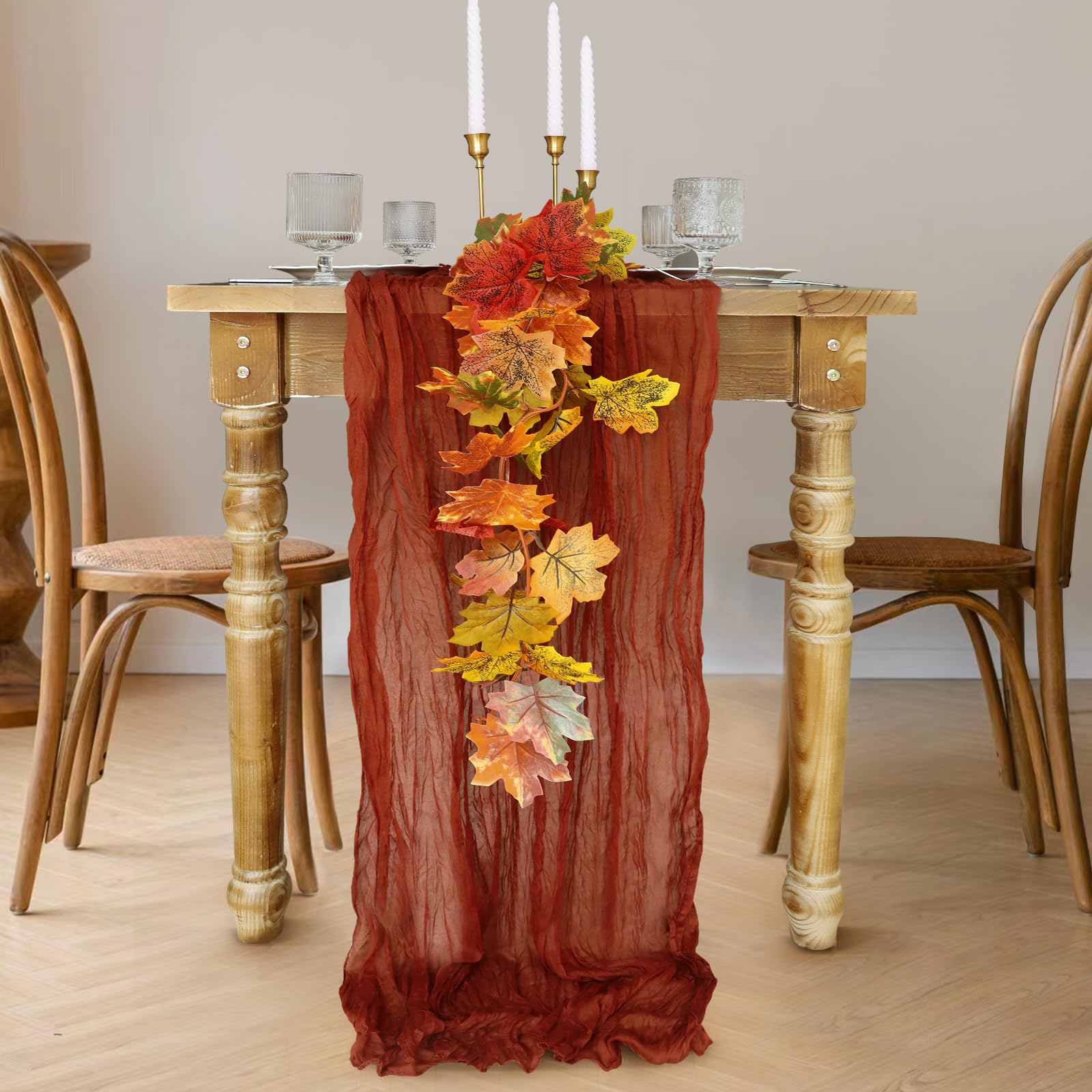 Fall Table Runner, 10FT Thanksgiving Cheesecloth Table Runner 35*120inch Terracotta Table Runners for Fall Wedding Baby Shower F