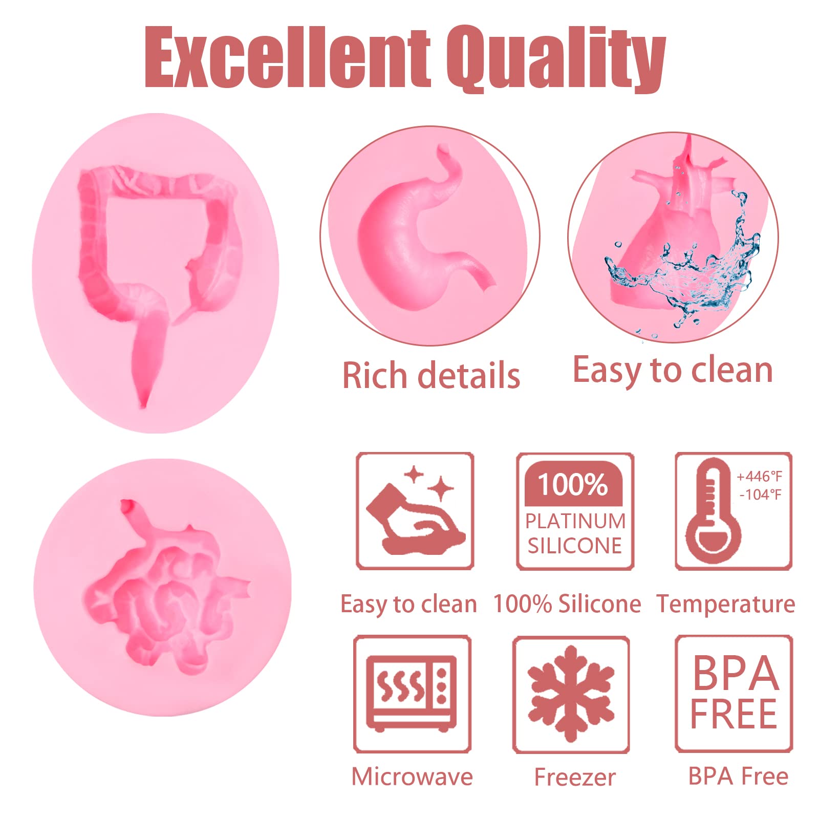 Human Organs Shape Silicone Molds 8 Pcs, Heart Brain Silicone Mold Liver Intestinal Lung Chocolate Fondant Mold For Cake Decorat