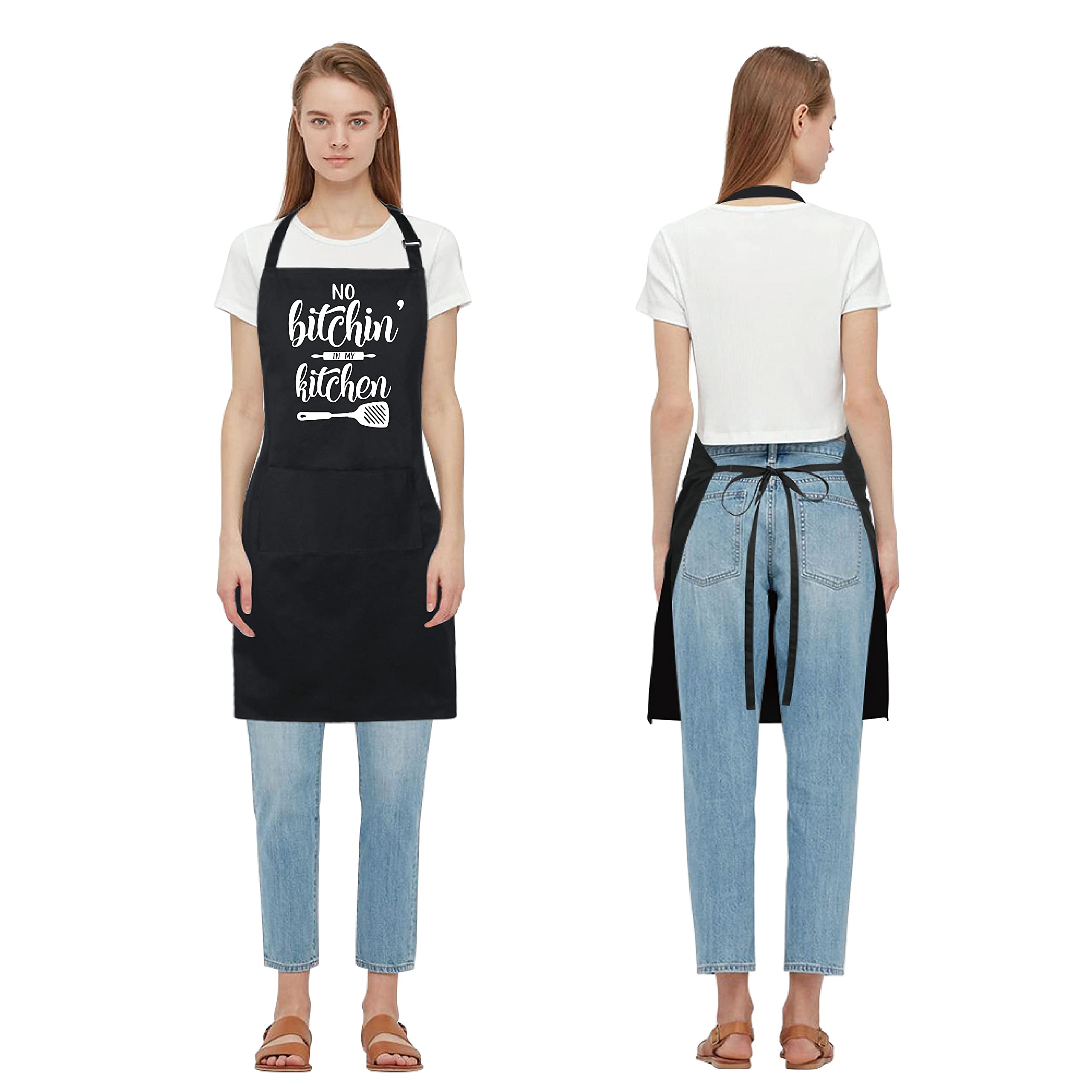 Xornis 100% Cotton Funny Apron For Women Men With 2 Pockets Kitchen Cooking Adjustable Chef Apron Gifts For Wife Husband Mother'