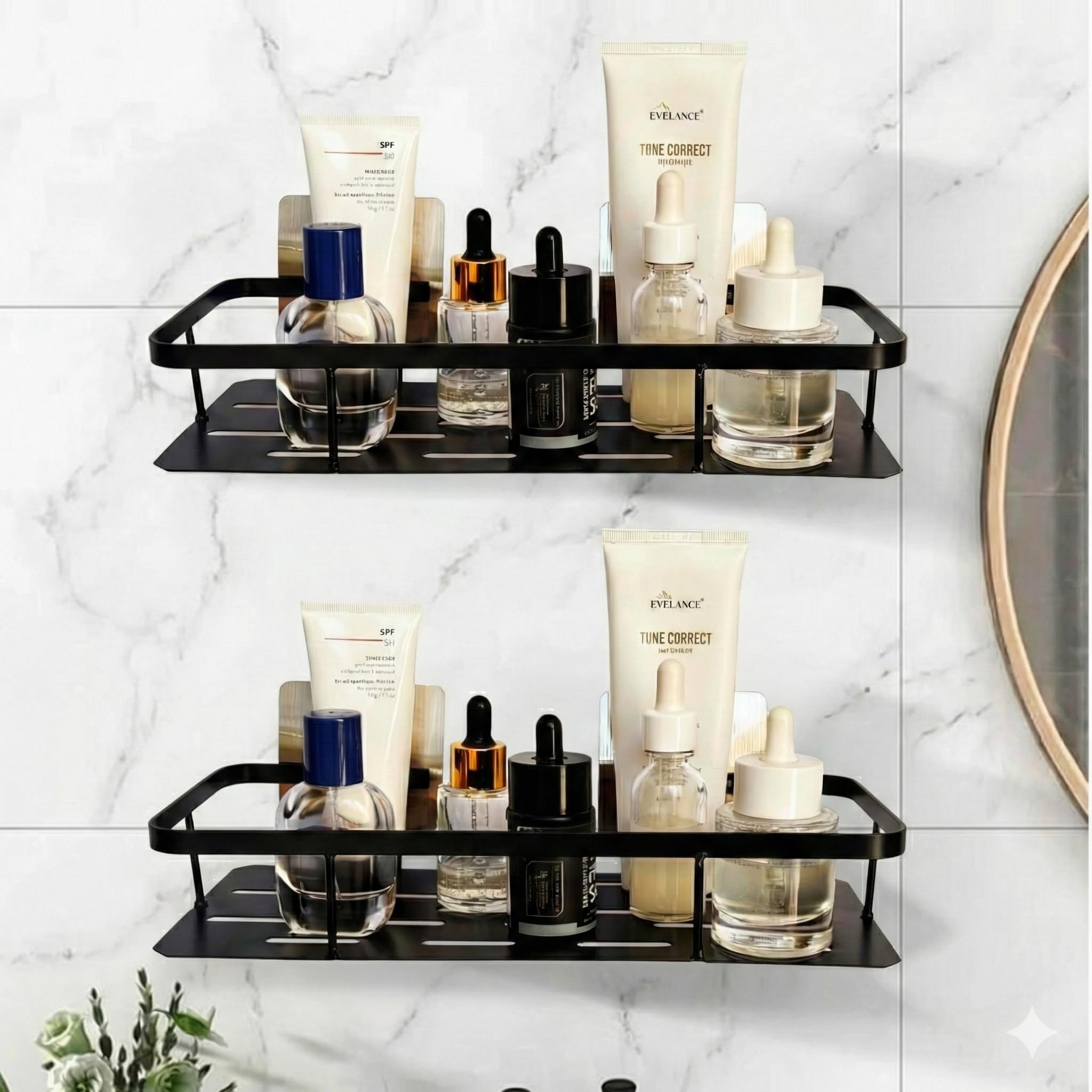 Anros Multipurpose Adhesive Storage Rack | Wall Mounted Shelves | Bathroom Organiser, Bathroom Shelves, No Drill, Rustproof (Pac