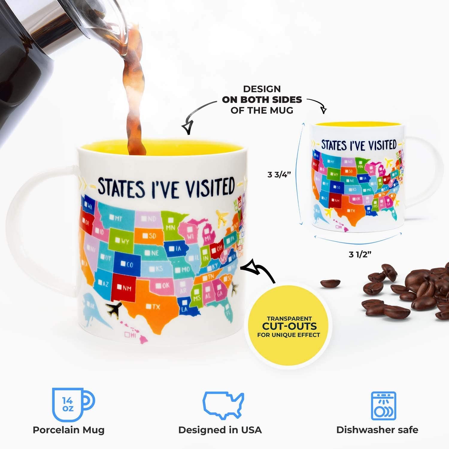Soleil Home Porcelain Coffee Mug | States I 'Ve Visited