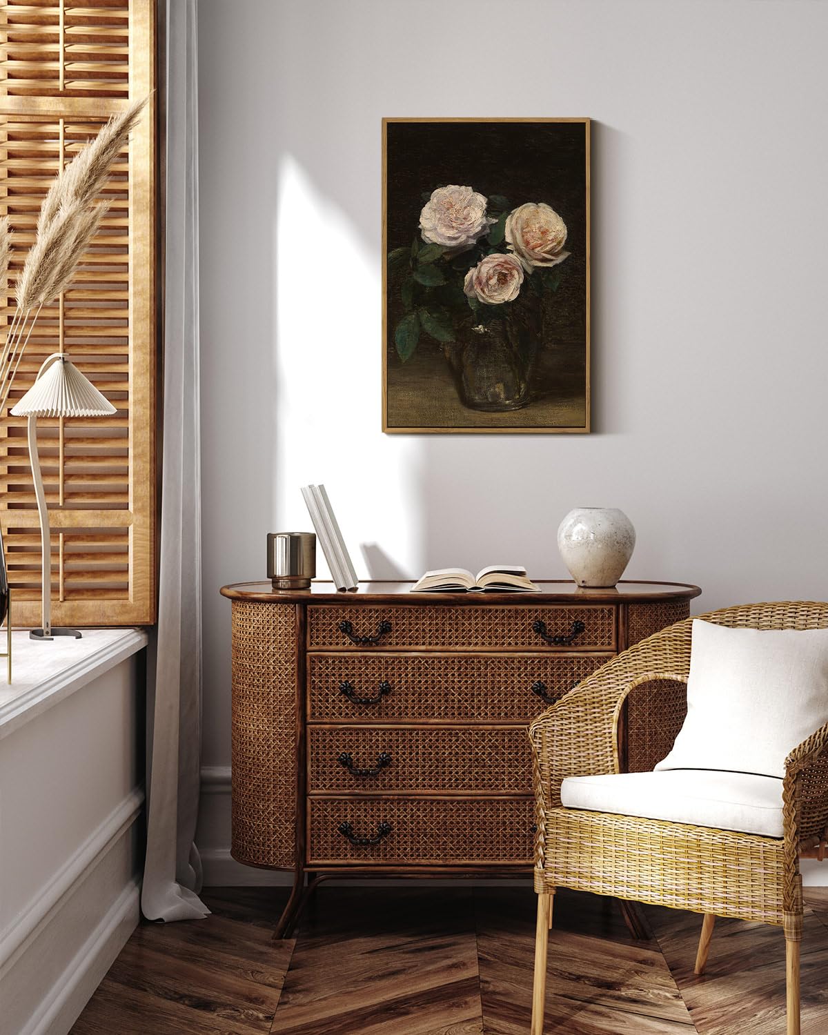 Insimsea Framed Wall Art For Living Room Large Canvas Wall Artroses In Glass Vase Vintage Flower Prints Classical Oil Painting C