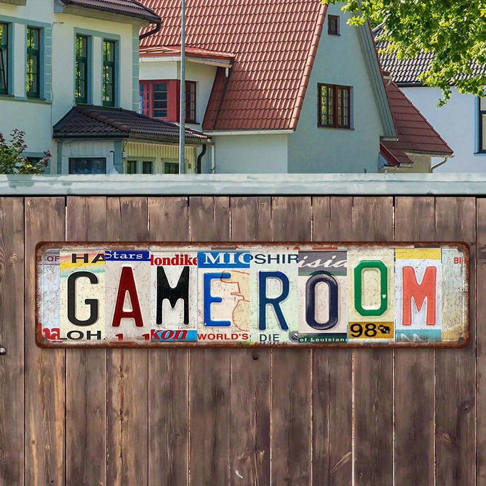 Game Room Metal Sign - Retro Aluminum Tin Wall Decor 4x16 Inch - Arcade Man Cave Basement Decor