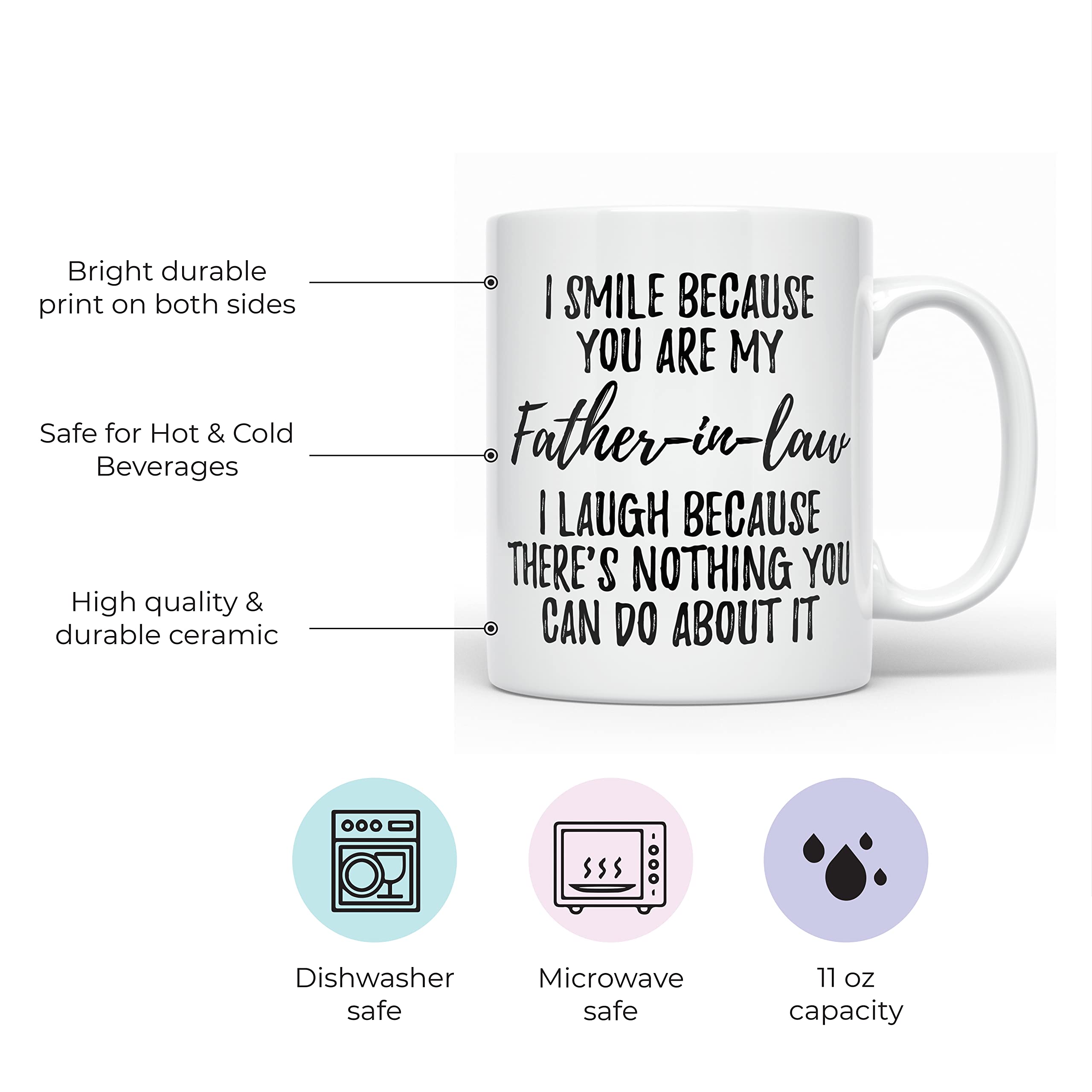 Younique Designs Father In Law Coffee Mug, 11 Ounces, Funny Father-In-Law Cup From Daughter In Law And Son In Law (White)