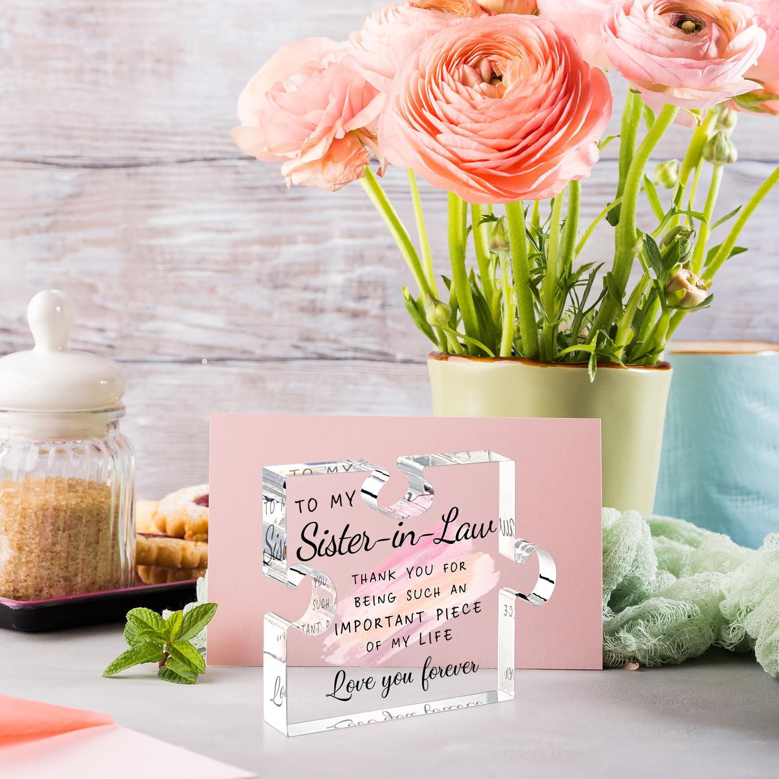 Sister in Law Gifts from Sister Brother - Unique Sister in Law Gift Ideas Best Sister in Law Puzzle Piece Gift for Birthday Wedd