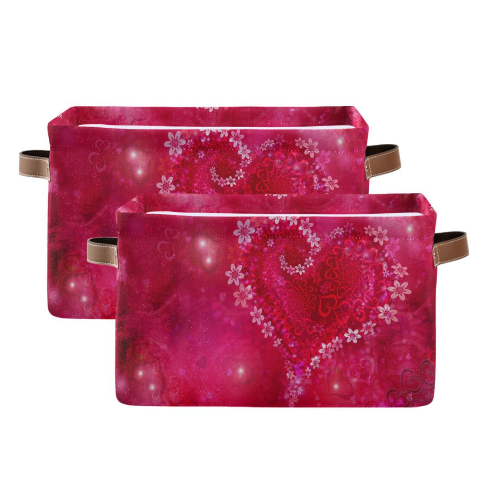 senya Valentine's Day Basket with Handles  Valentine's Day Love Heart Foldable Fabric Collapsible Storage Bins Organizer Bag for Storage Clothes one size x1