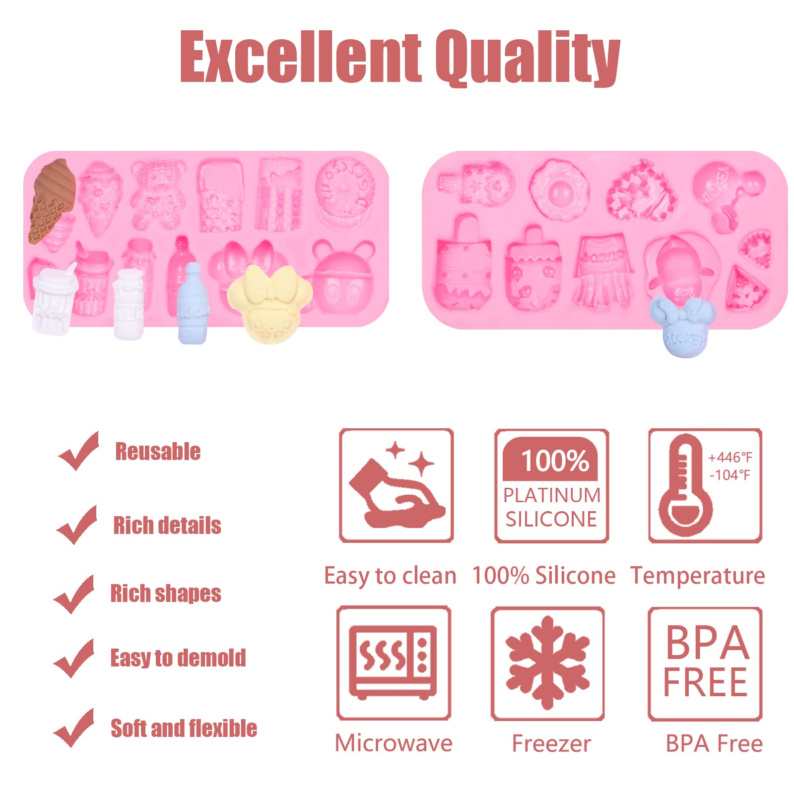 Ice Cream Silicone Molds 3 Pcs, Mini Popsicle Cake Decorating Chocolate Fondant Mold For Cake Decoration Candy Sugar Cupcake Top
