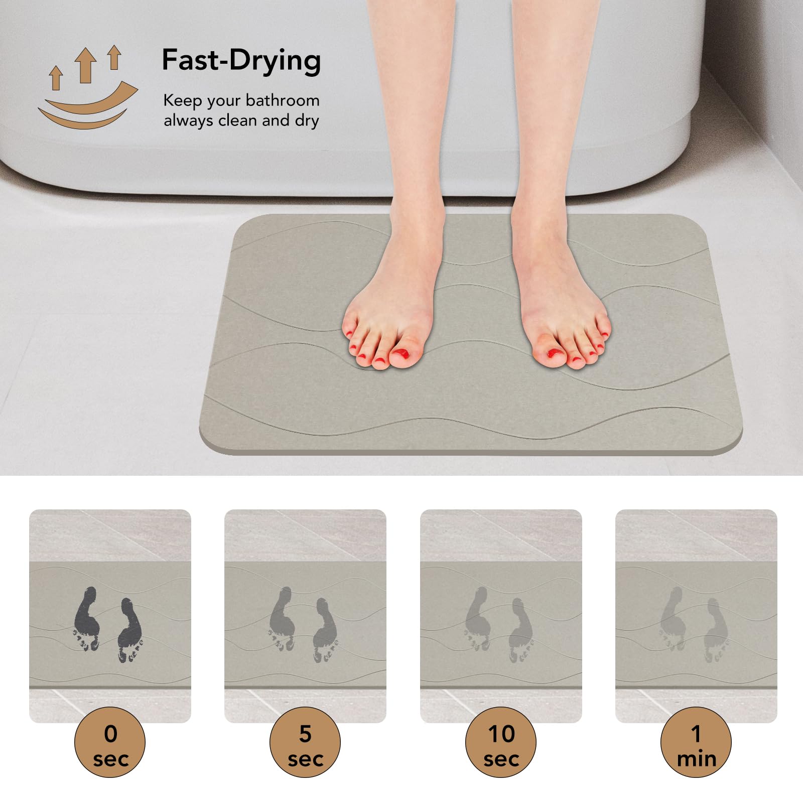 Stone Bath Mat, Diatomaceous Earth Shower Mat, Non-Slip Super Absorbent Quick Drying Bathroom Floor Mat, 2 Pack, Grey White