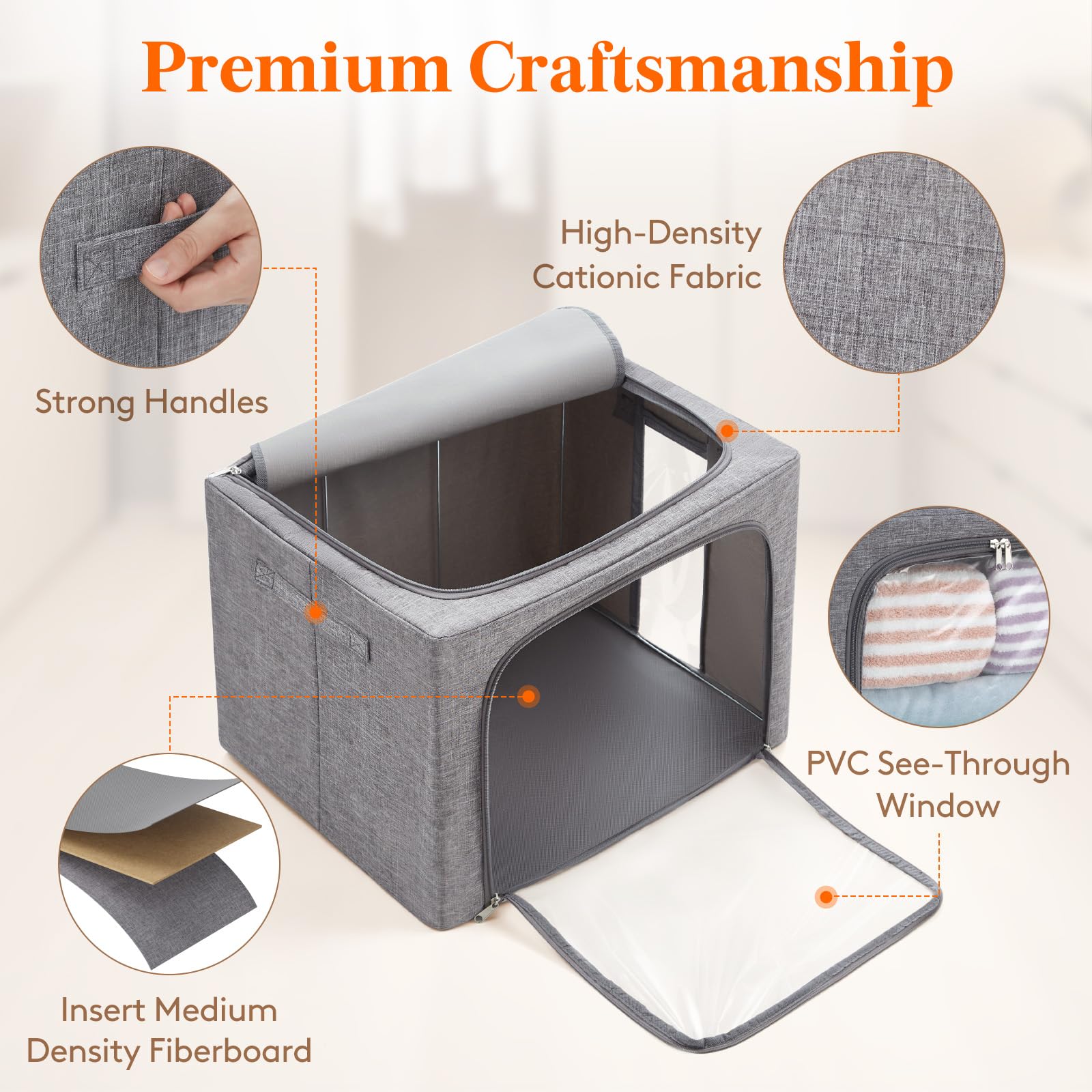 Lifewit Clothes Storage Bins with Metal Frame, Stackable Storage Box, Foldable Clothing Storage Bins with Lids, 75L Storage Bags