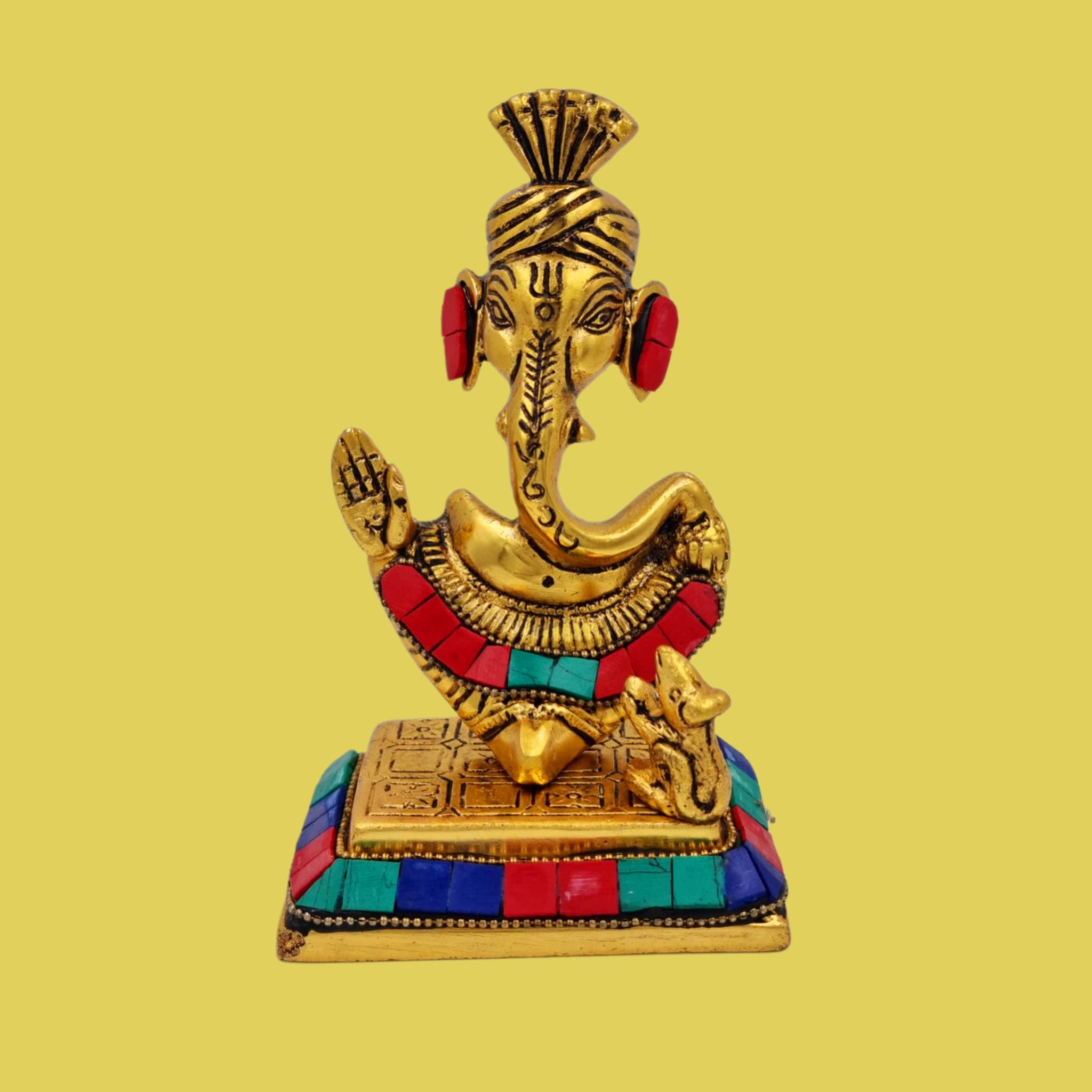 Rsn Metal Ganesh Ji With Mouse Statue (H 6.25 X L X 5 X W 3 Inch)
