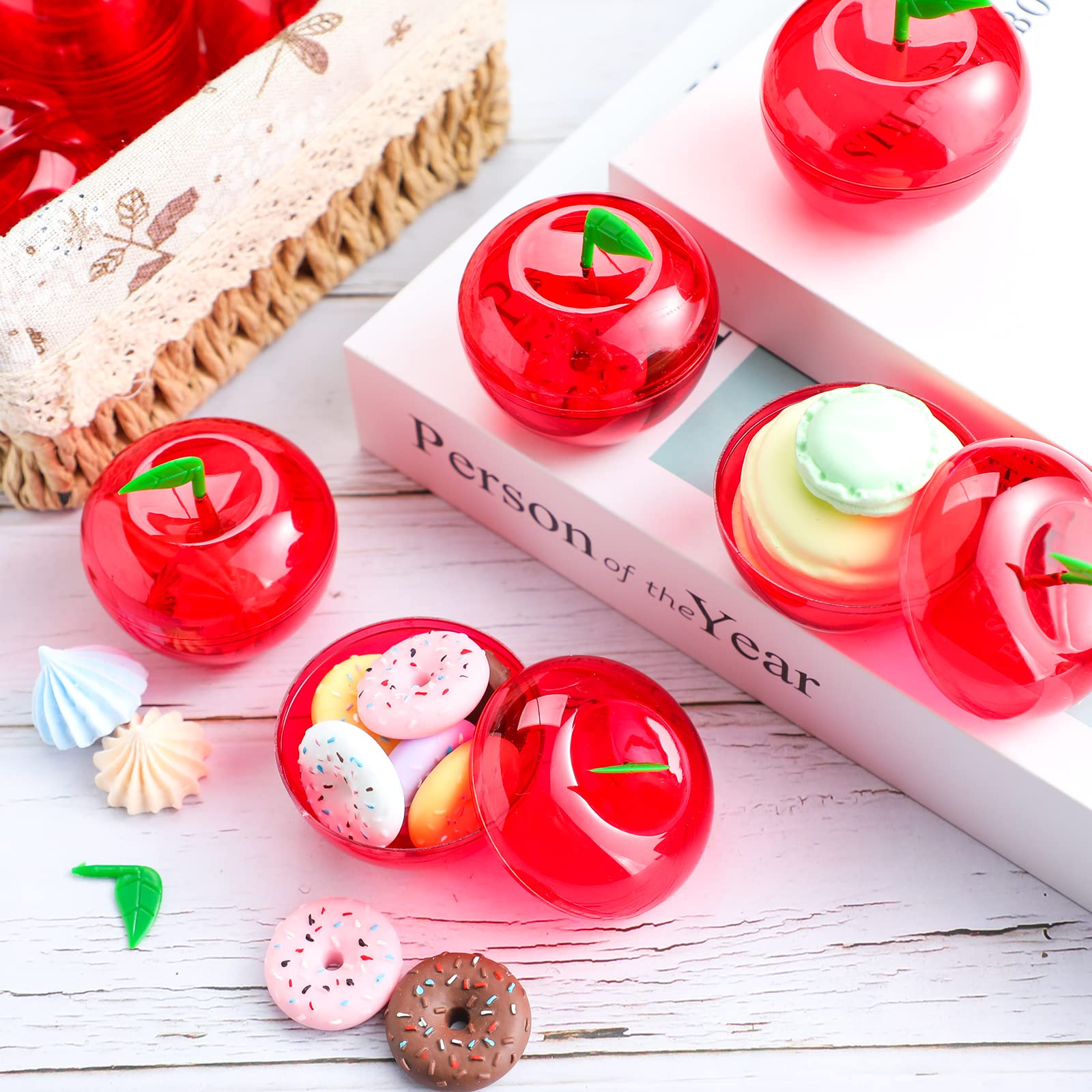 Lallisa 100 Pcs Plastic Apple Container Back to School Party Favor Teacher Gifts Plactics Apple Shaped Candy Jar Box Student Gif