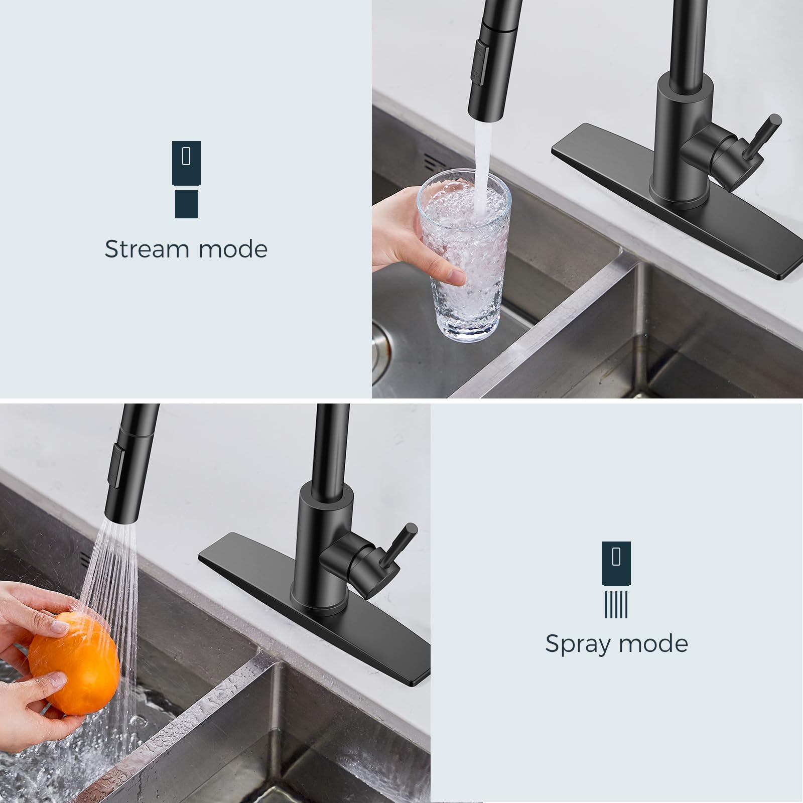 Forious Kitchen Faucet With Soap Dispenser, Black Kitchen Faucet With Pull Down Sprayer, Stainless Steel Modern Kitchen Sink Fau