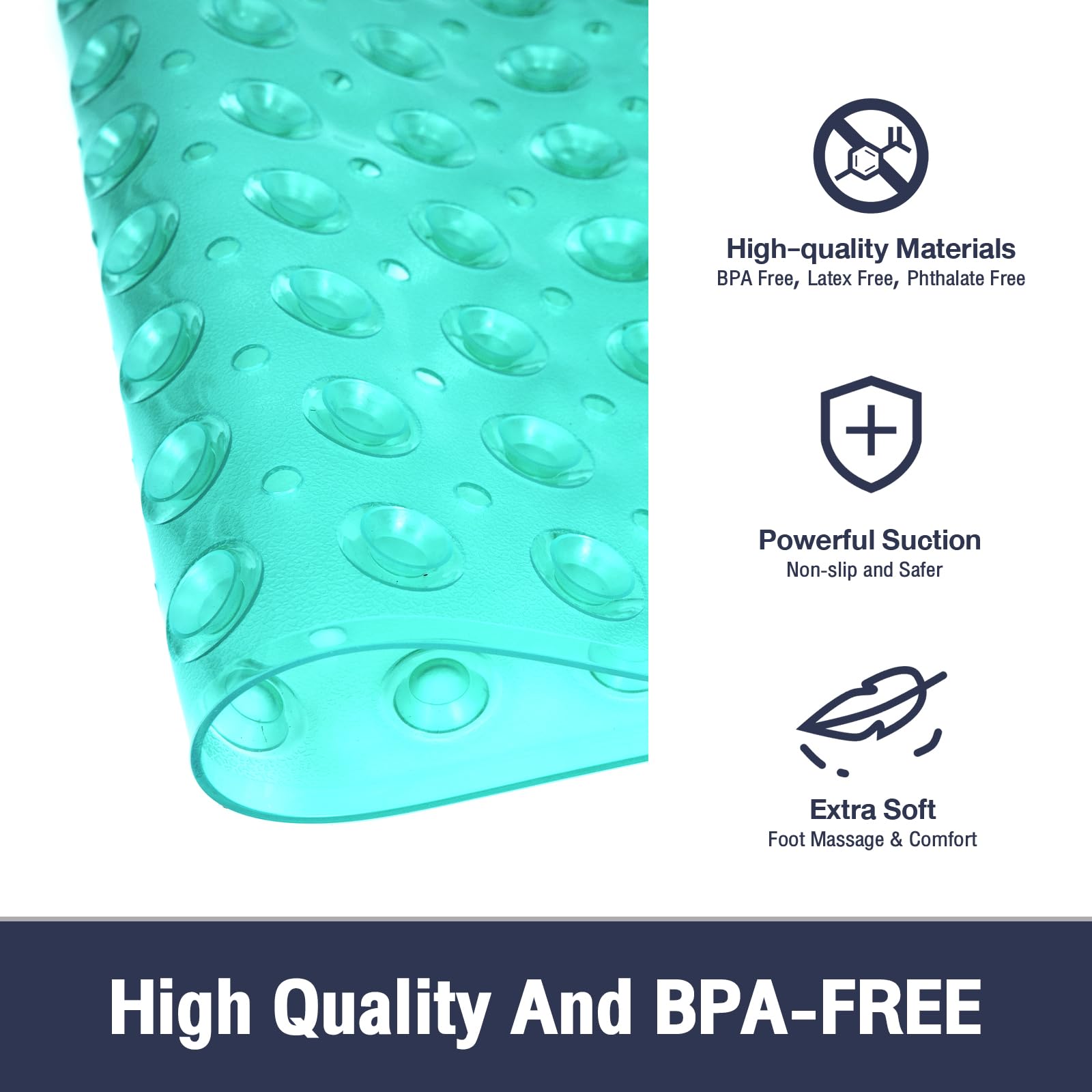 Naoloture Extra Long Bathtub Mat Non Slip, Clear Green Soft Bath Mat For Tub 40 X 16 Inch Full Size, Bath Tub Shower Mats For Ba