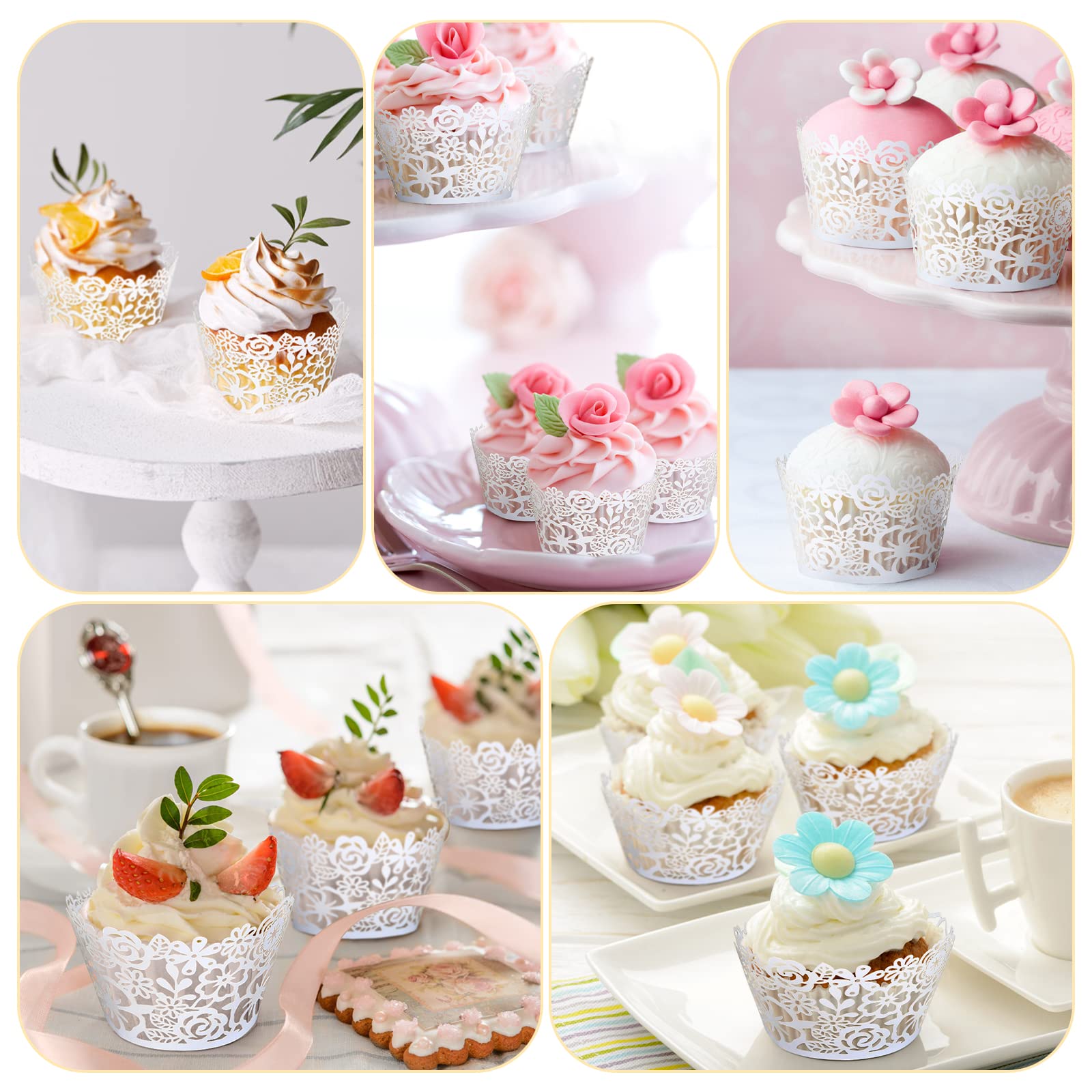Gwhole Cupcake Liners White Lace Cupcake Wrappers Wedding Birthday Party Holiday Favors Cupcake Tower Decoration Fancy Small Cup