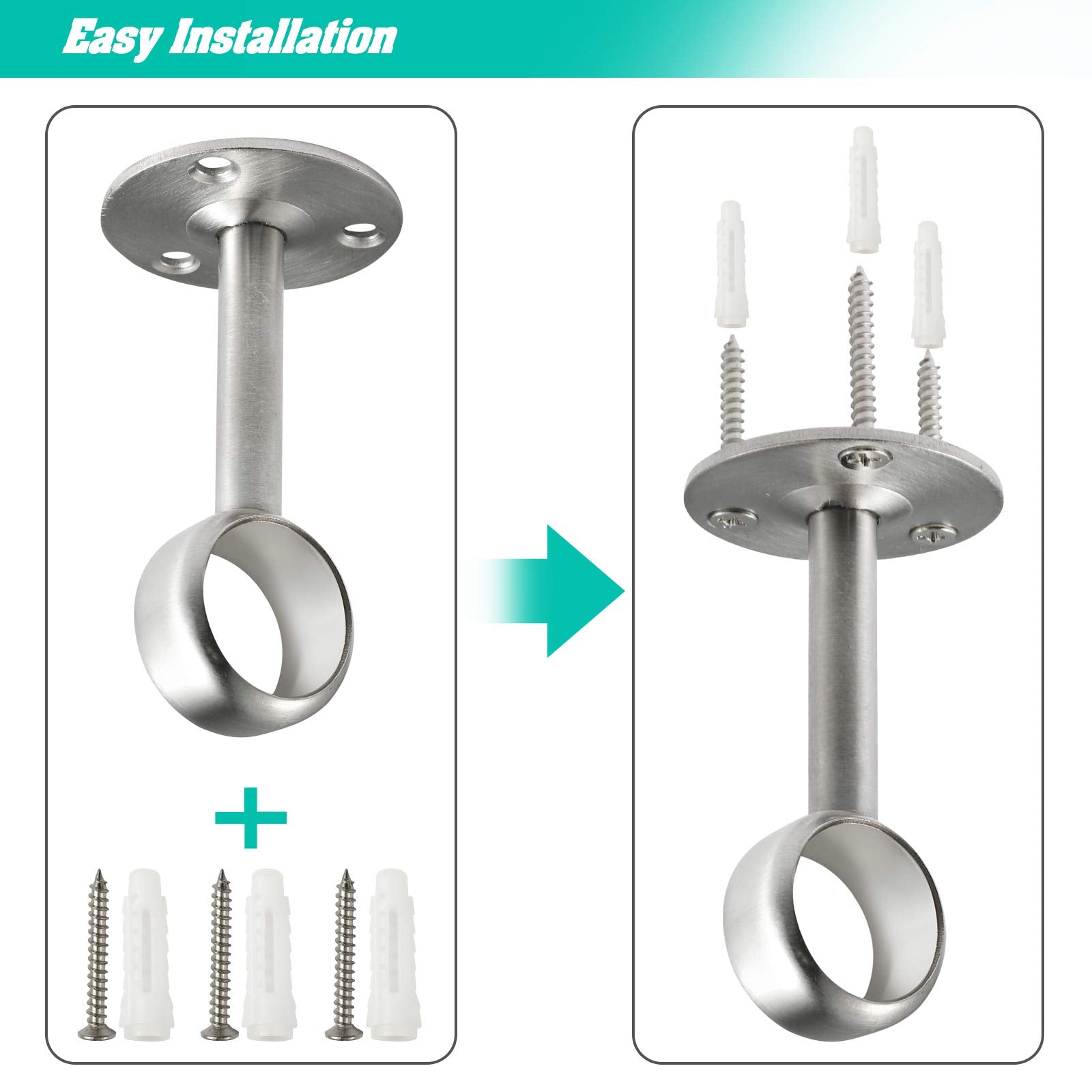 Creatyi Heavy Duty Ceiling-Mount Brackets - 4 Pcs Silver Closet Rod Supports With 1 Inch Rod Holders For Shower Curtains