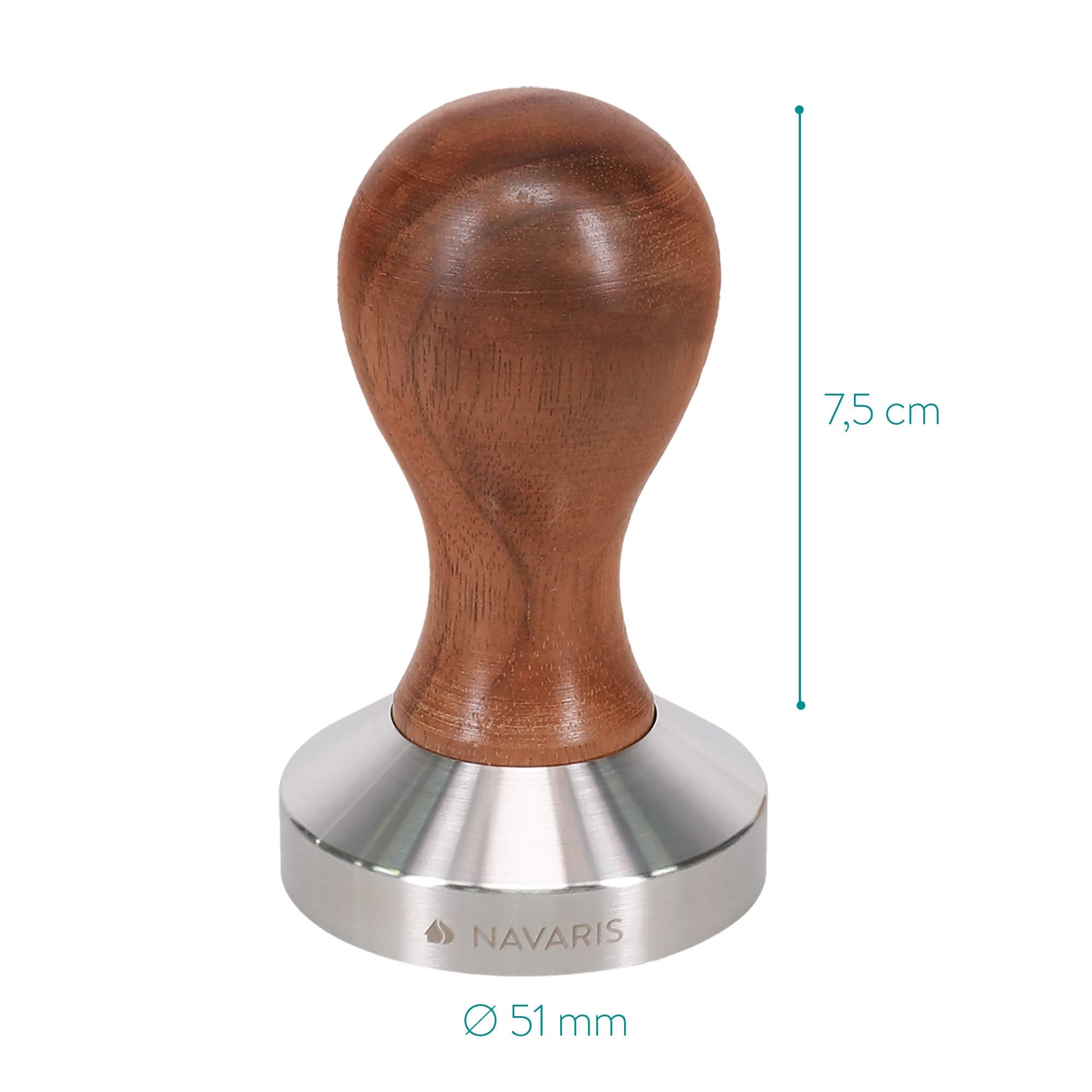 Navaris Coffee Tamper - Handheld Stainless Steel Espresso Press With Walnut Handle For Coffee Grounds - 2 Inch (51 Mm) Coffee Gr