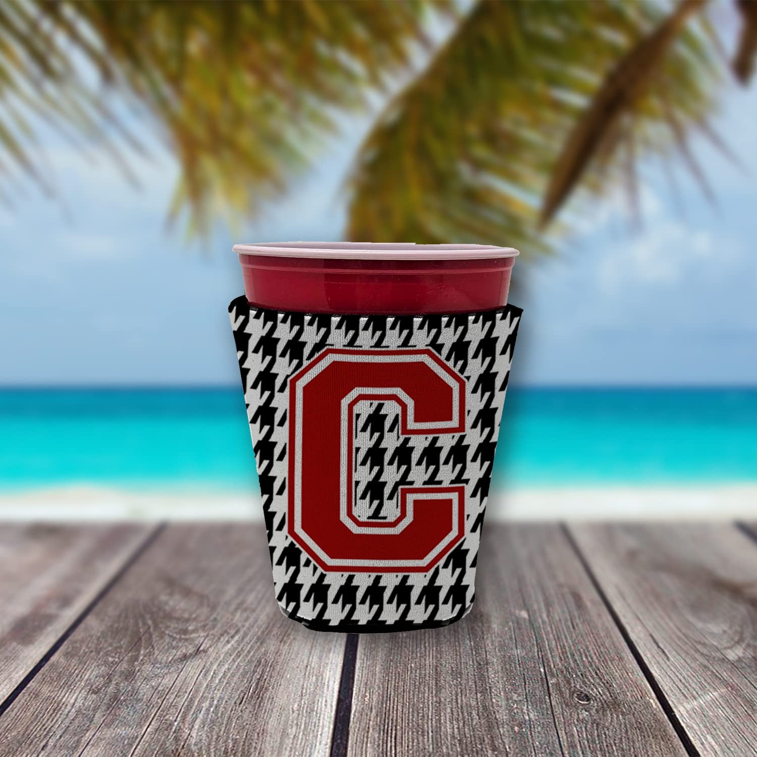 Monogram - Houndstooth  Initial  C Red Solo Cup Beverage Insulator Hugger CJ1021C-RSC