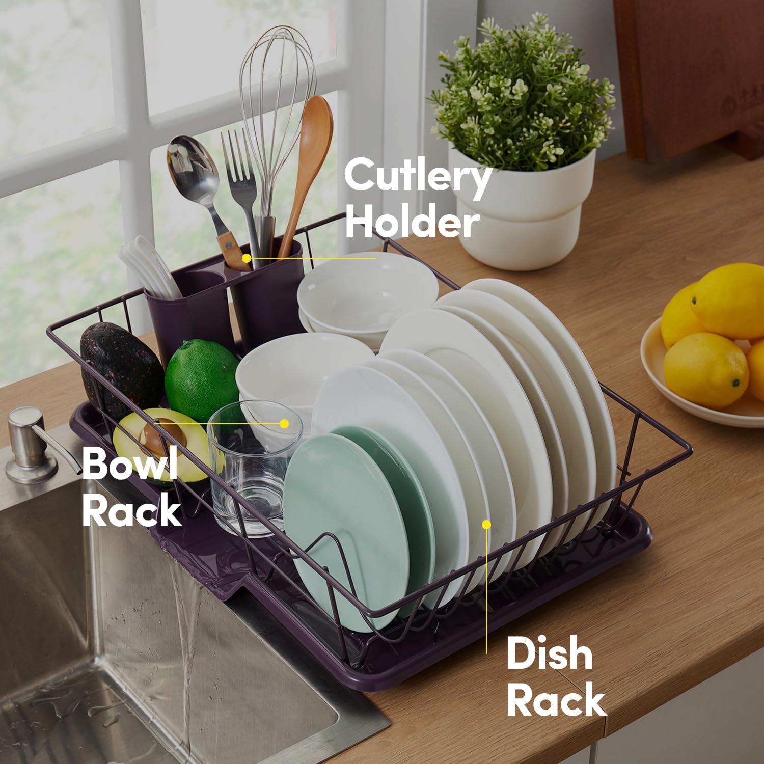 Space-Saving 3-Piece Dish Drainer Rack Set: Efficient Kitchen Organizer For Quick Drying And Storage - Includes Cutlery Holder A