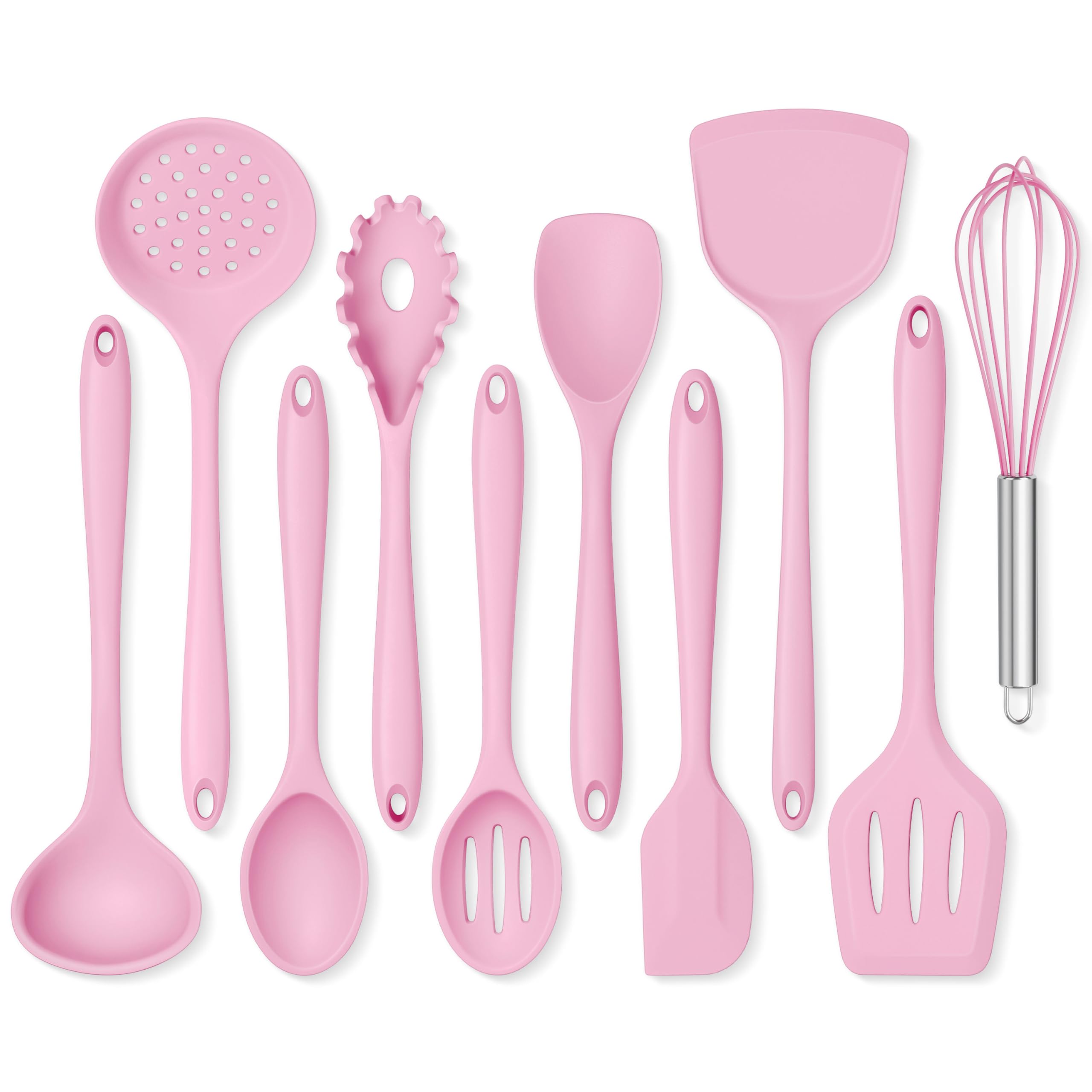 Onader Silicone Cooking Utensils Set 10 Pieces Kitchen Utensils Set Pink Kitchen Gadgets Tools Kit For Nonstick Cookware