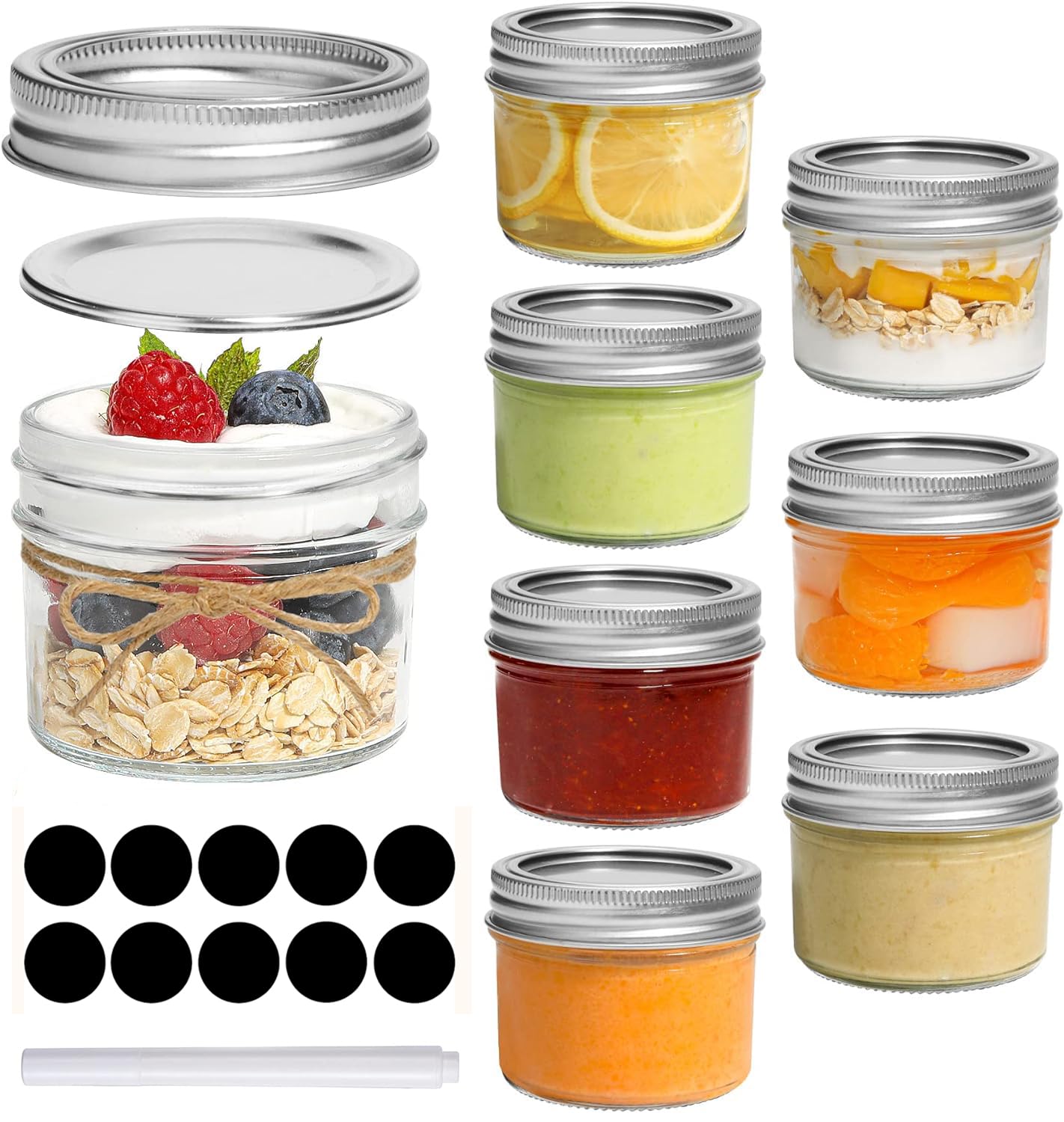 Kitome Mini Mason Jars With Lids  8 Pack, 4Oz/120Ml Clear Glass Jars For Baby Food, Spices, Jam, Honey, Jelly, Desserts, Weddin