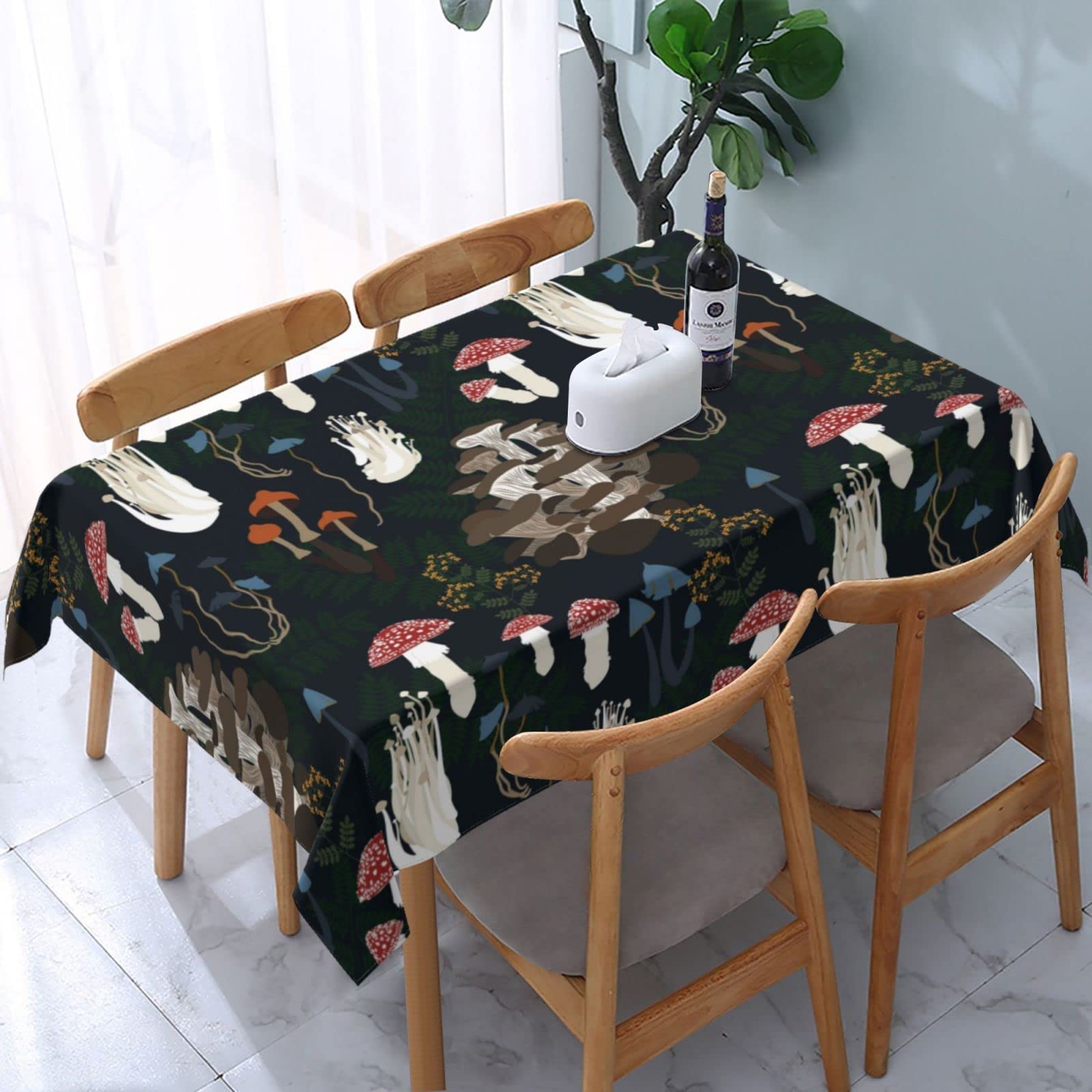 Cukemip Mushroom Botanic Tablecloth, Waterproof Washable Rectangle Table Cloth For Kitchen Dinning Room Picnic Parties Farmhouse