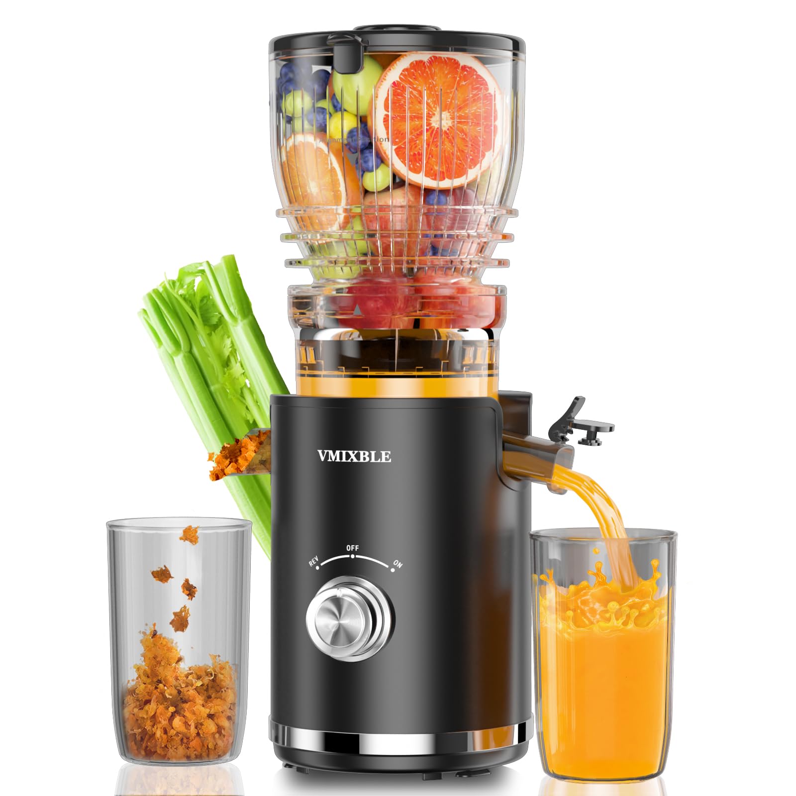 Juicer Machines, Cold Press Juicer with 5.8 Wide Feed Chute, 300W Slow Masticating Juicer for Whole Fruits & Vegetables, High Ju