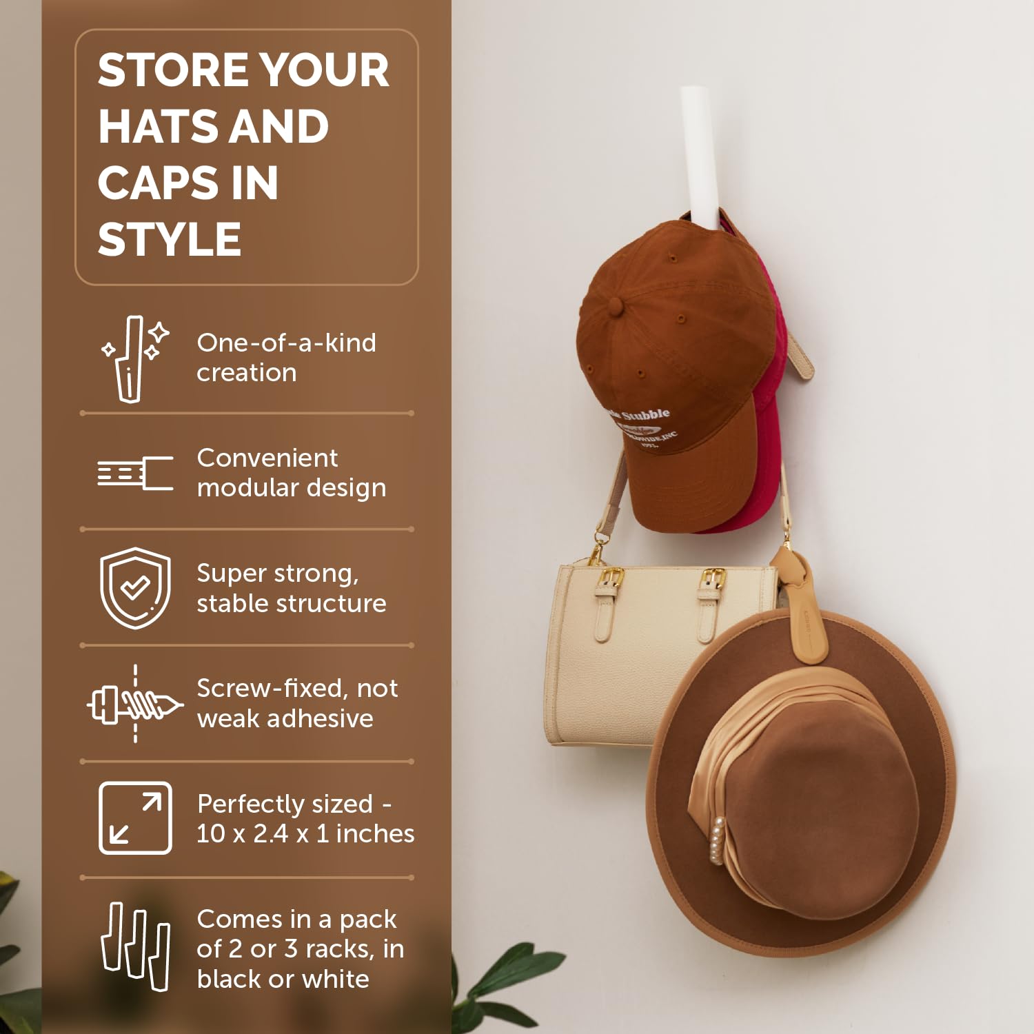 Ozueccr Hat Storage For Baseball Caps - Sturdy Space Saving Hat Holder On Wall Display For Hats, Bags, Clothes, Towels - Easy To