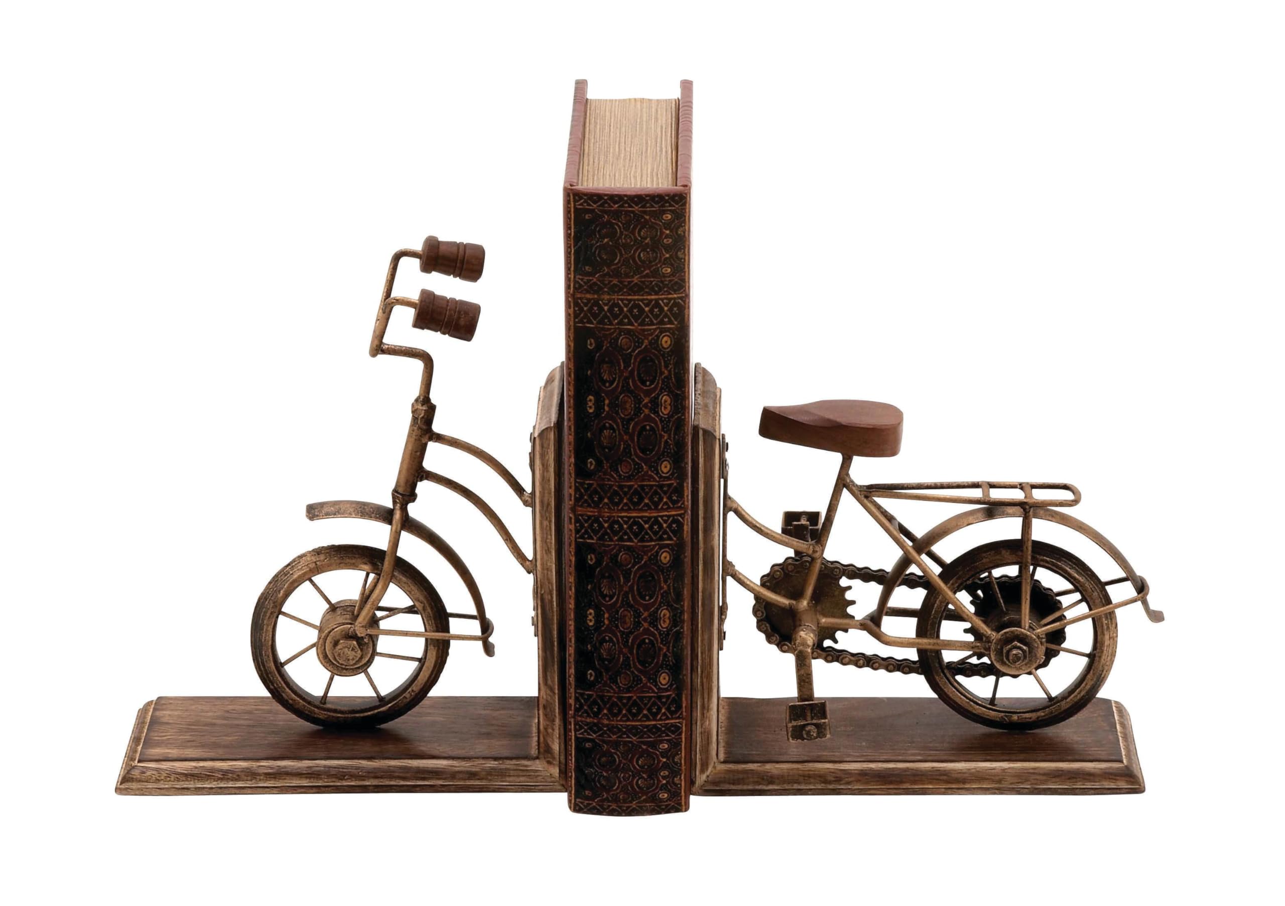 Deco 79 Wood Bike Bookends, Set of 2 7W, 9H, Brass