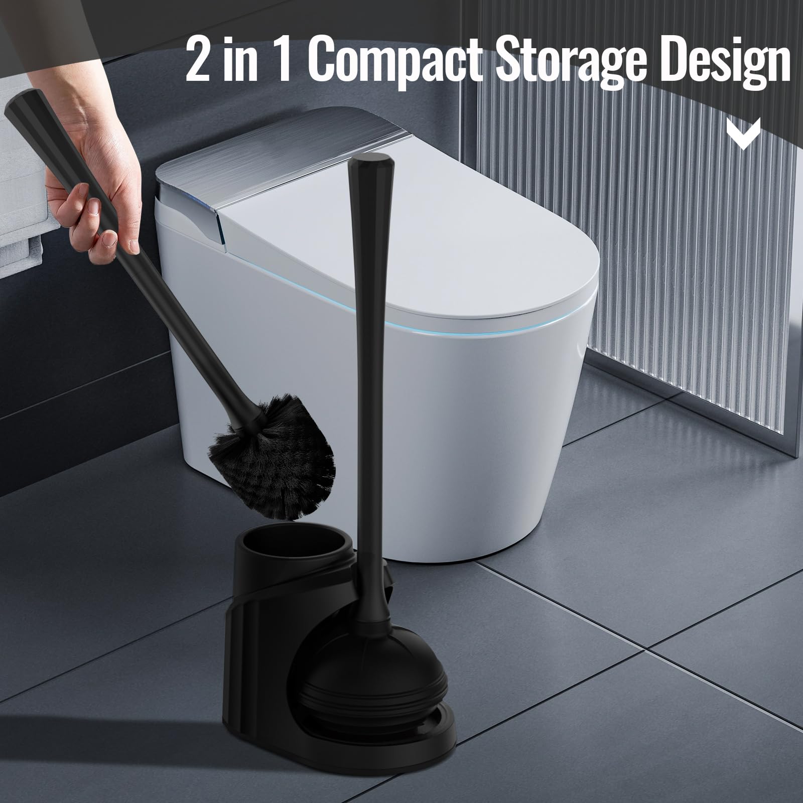 Toilet Brush And Plunger Set,Plunger And Brush Set With Upgraded Rubber Plunger,Toilet Plunger And Brush Set With 360Dense Brush